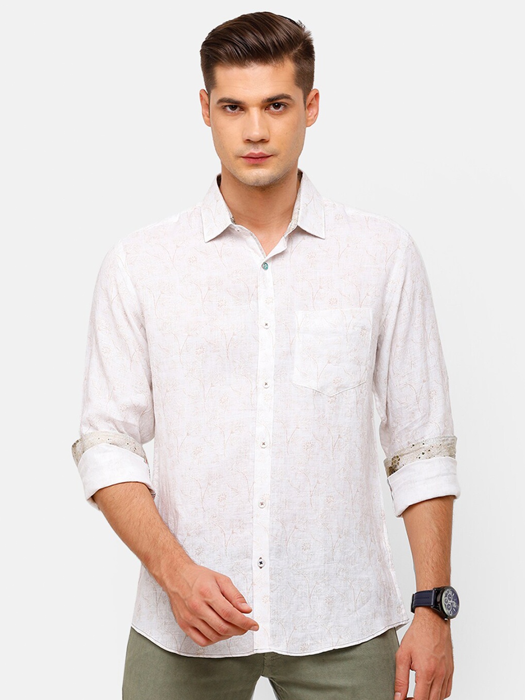 

Linen Club Men Brown Printed Regular Fit Linen Casual Shirt