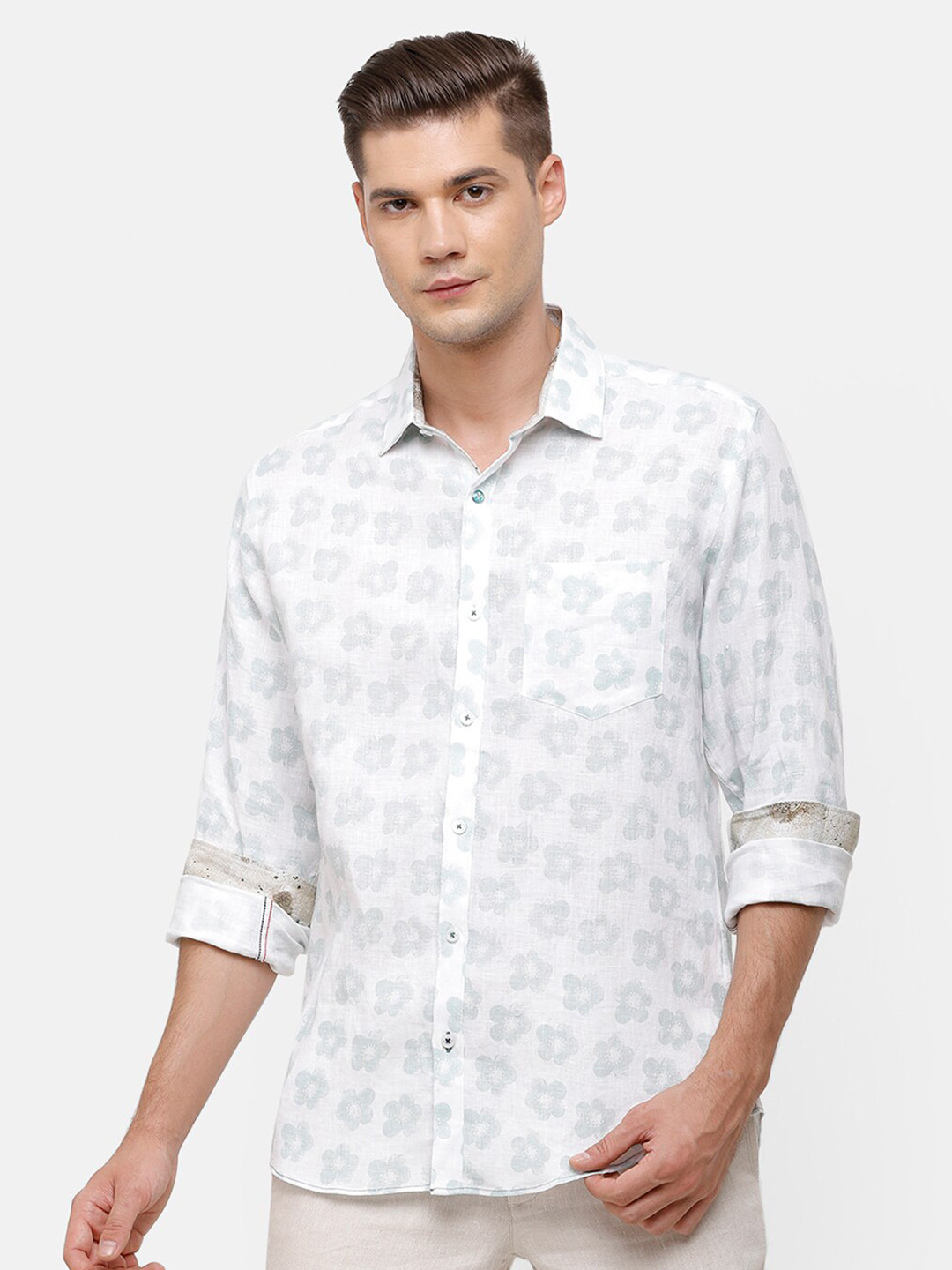 

Linen Club Men Green Floral Printed Linen Casual Shirt