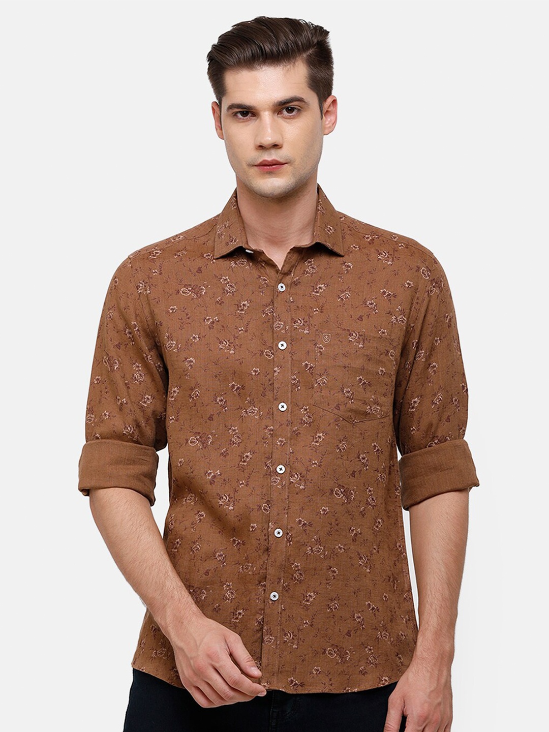 

Linen Club Men Brown Floral Printed Casual Shirt
