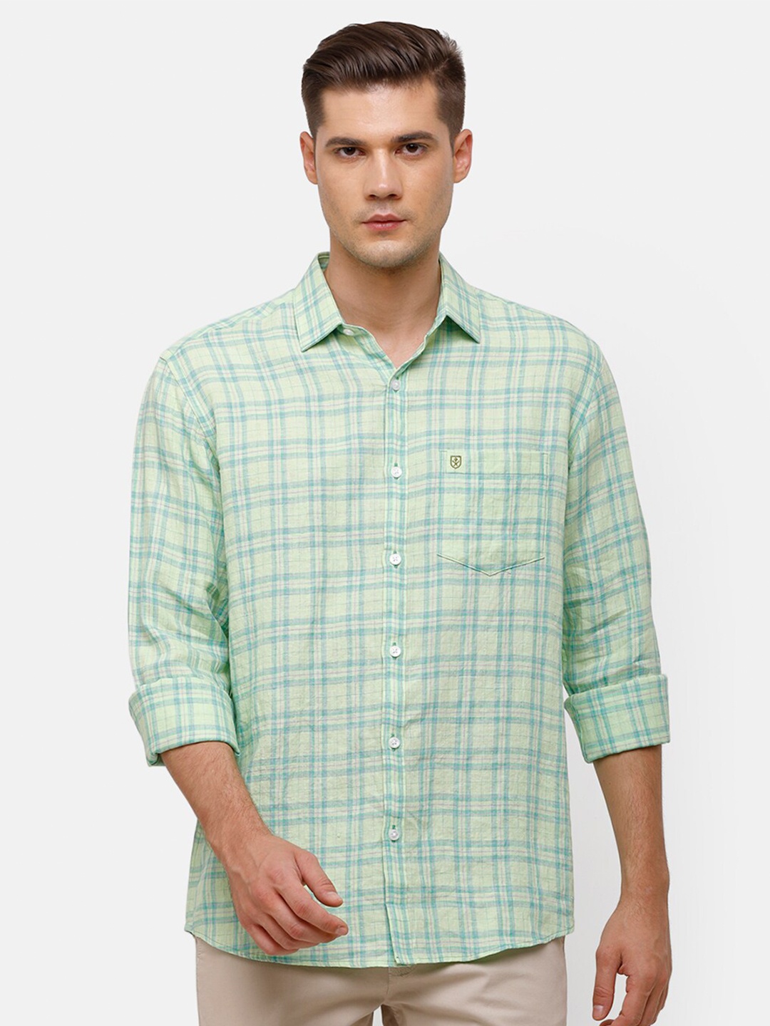 

Linen Club Men Green Regular Fit Gingham Checked Casual Shirt