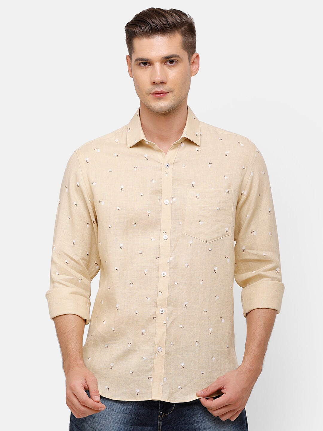 

Linen Club Men Beige & White Printed Linen Casual Shirt