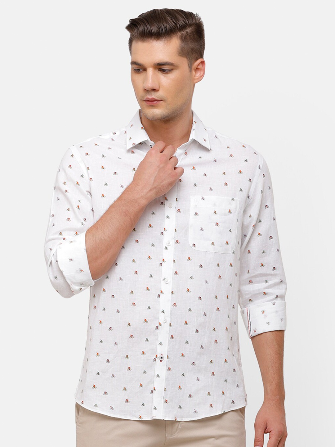 

Linen Club Men White Graphic Printed Linen Casual Shirt
