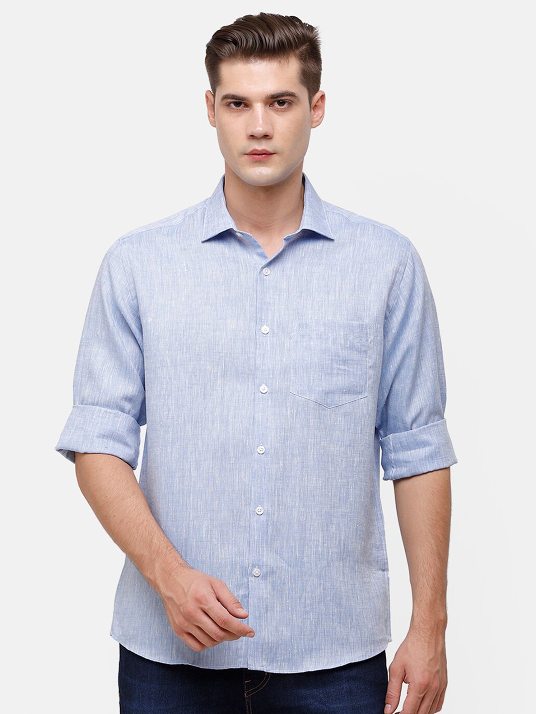 

Linen Club Men Blue Linen Casual Shirt