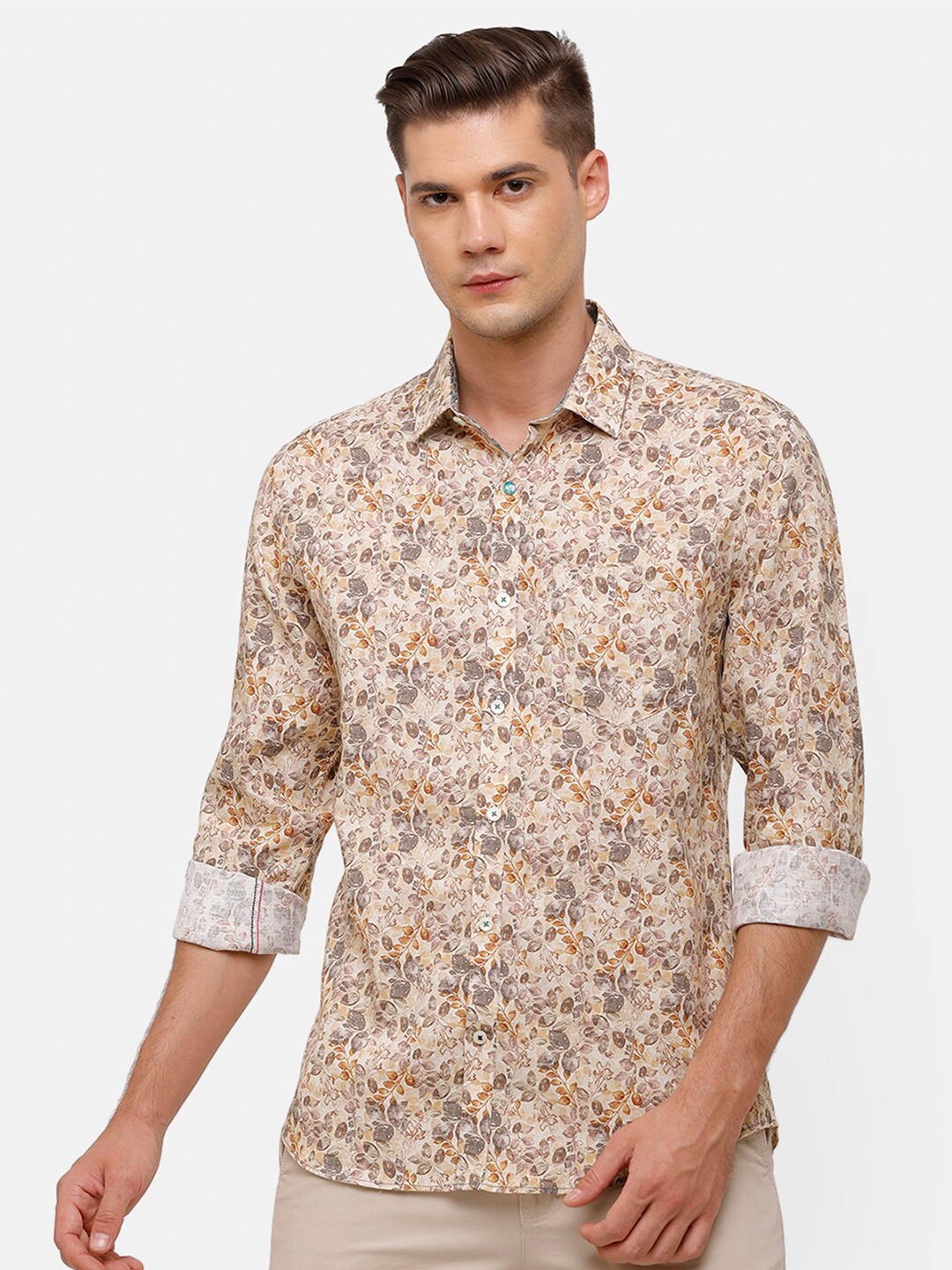 

Linen Club Men Brown Regular Fit Floral Printed Casual Shirt