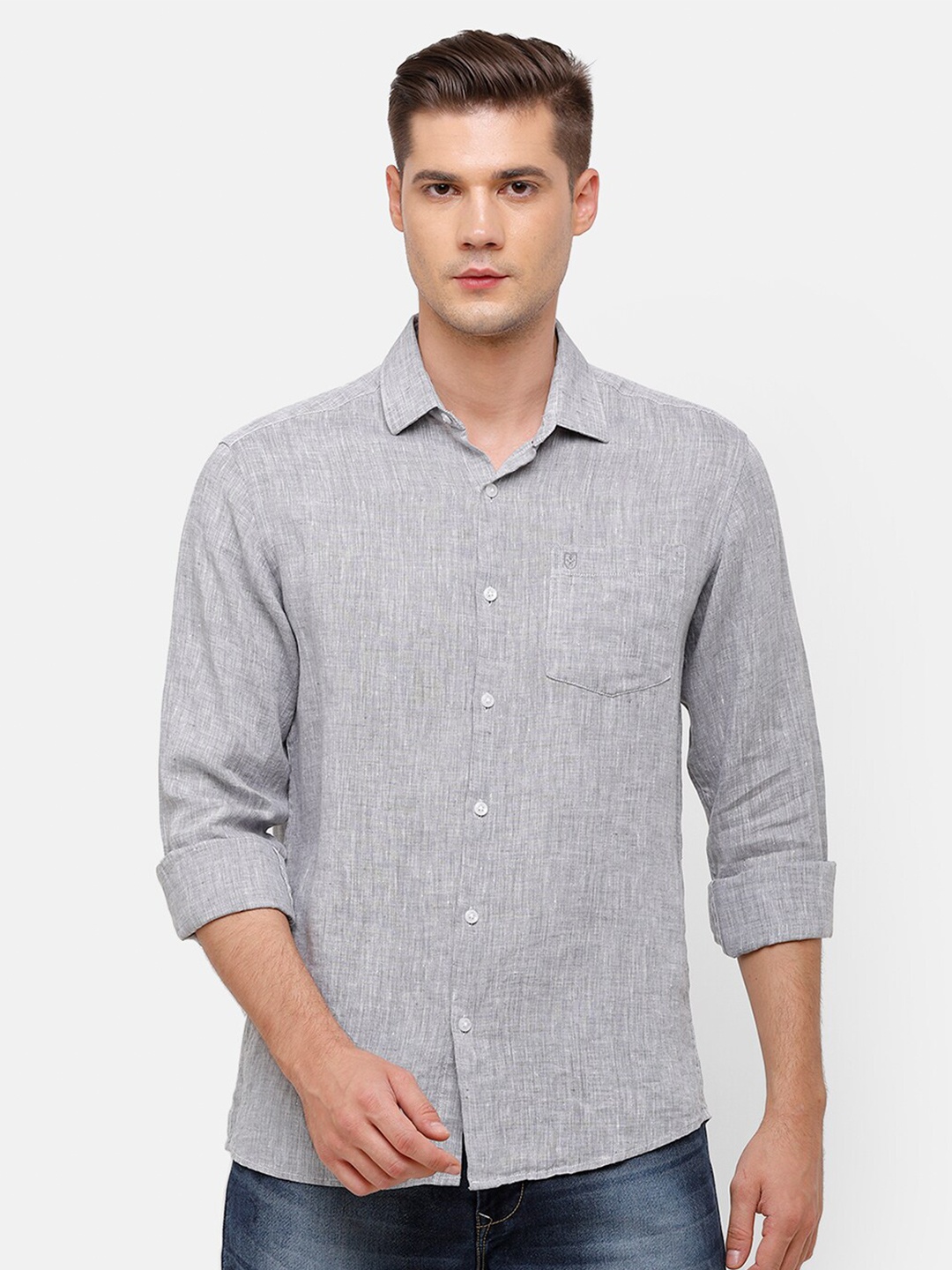 

Linen Club Men Grey Linen Casual Shirt