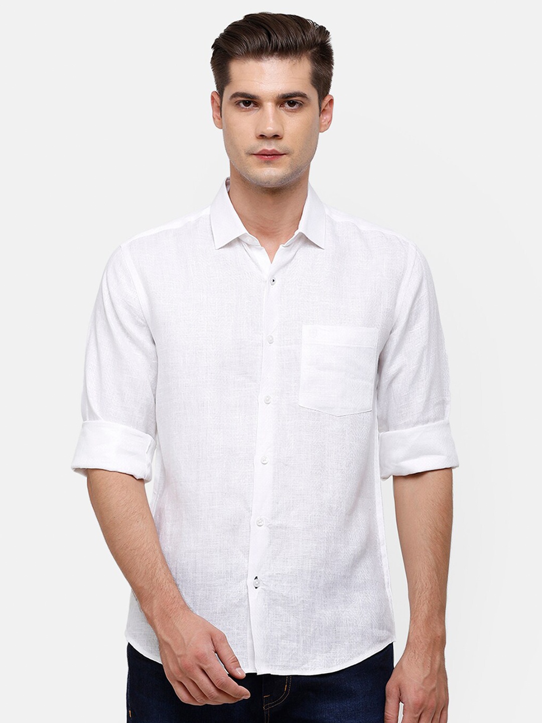 

Linen Club Men White Casual Regular Fit Linen Shirt