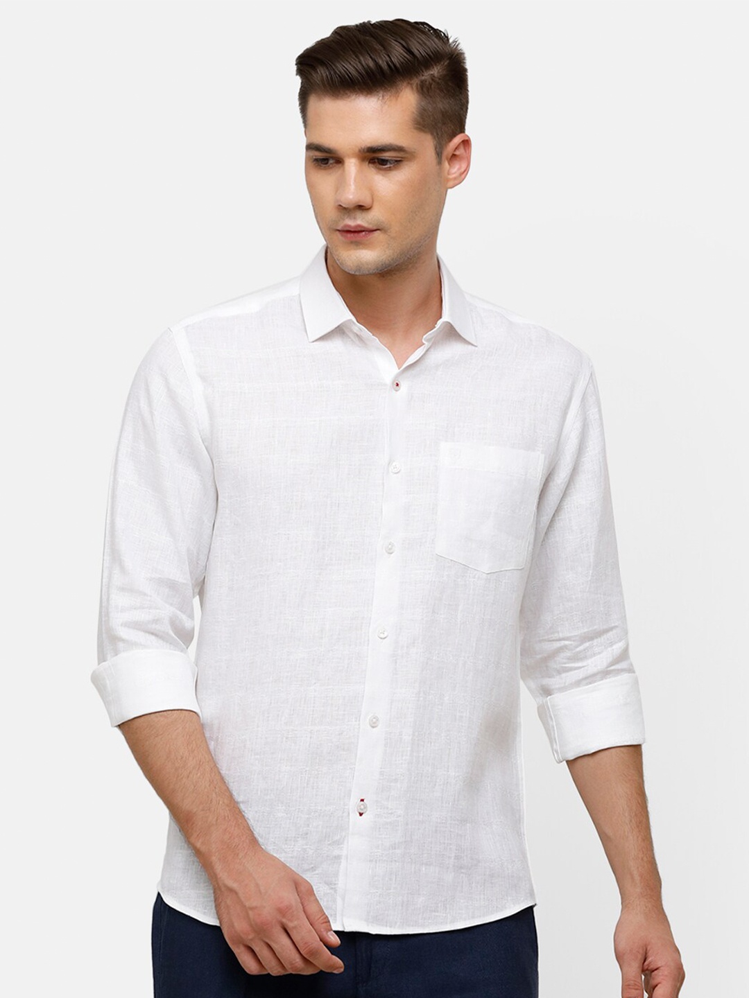 

Linen Club Men White Linen Casual Shirt