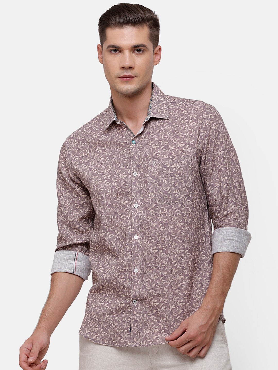 

Linen Club Men Mauve Printed Linen Casual Shirt