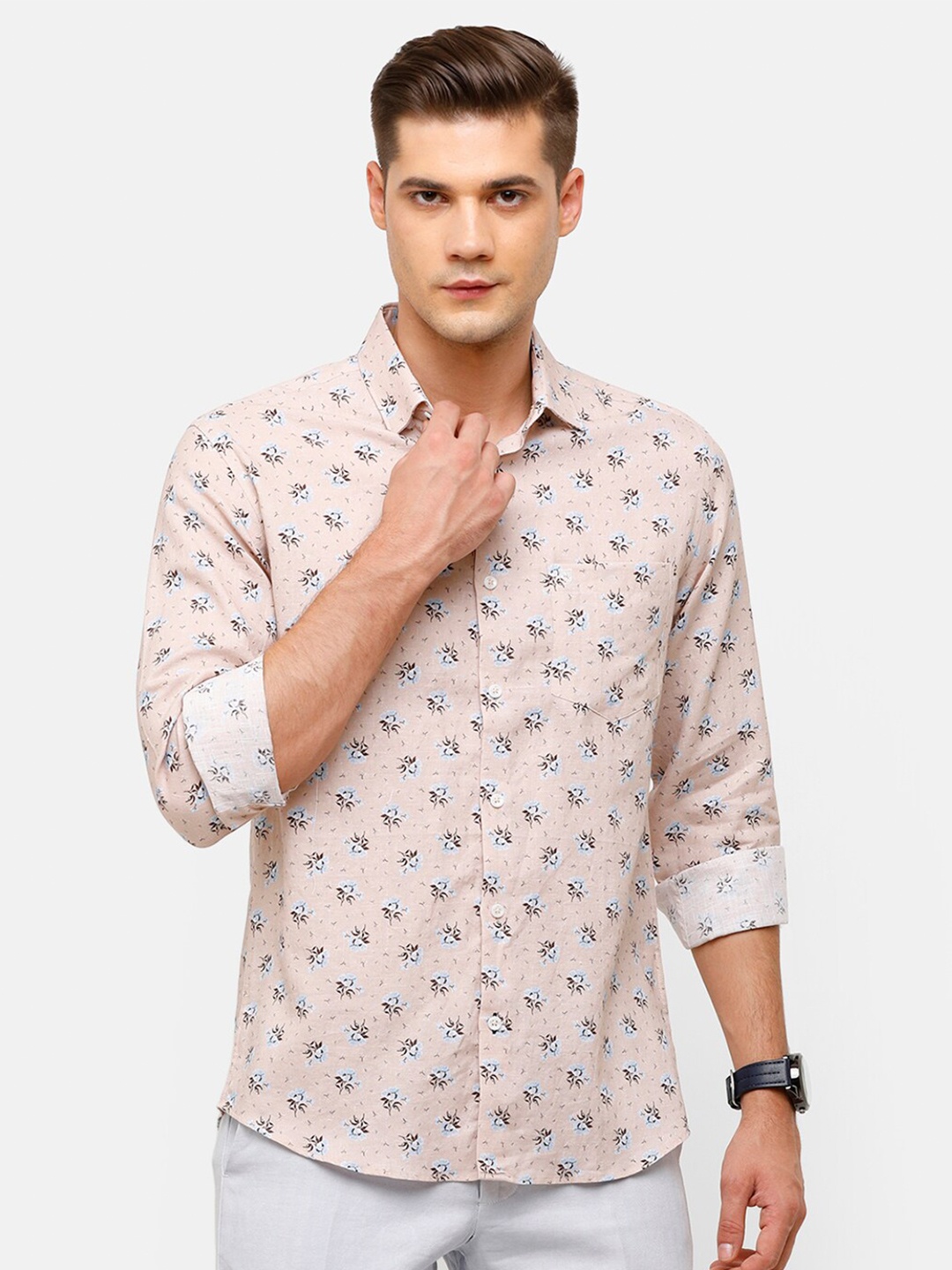 

Linen Club Men Pink & Brown Floral Printed Regular Fit Linen Casual Shirt
