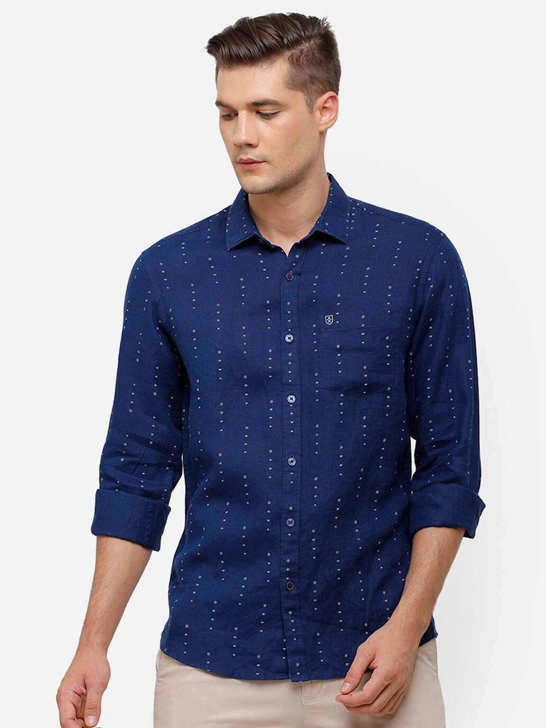 

Linen Club Men Blue Printed Linen Casual Shirt