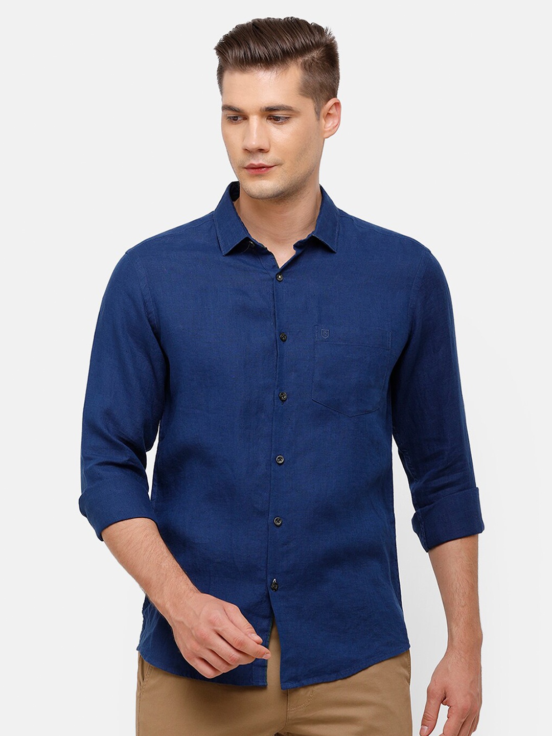 

Linen Club Men Blue Regular Fit Solid Linen Casual Shirt