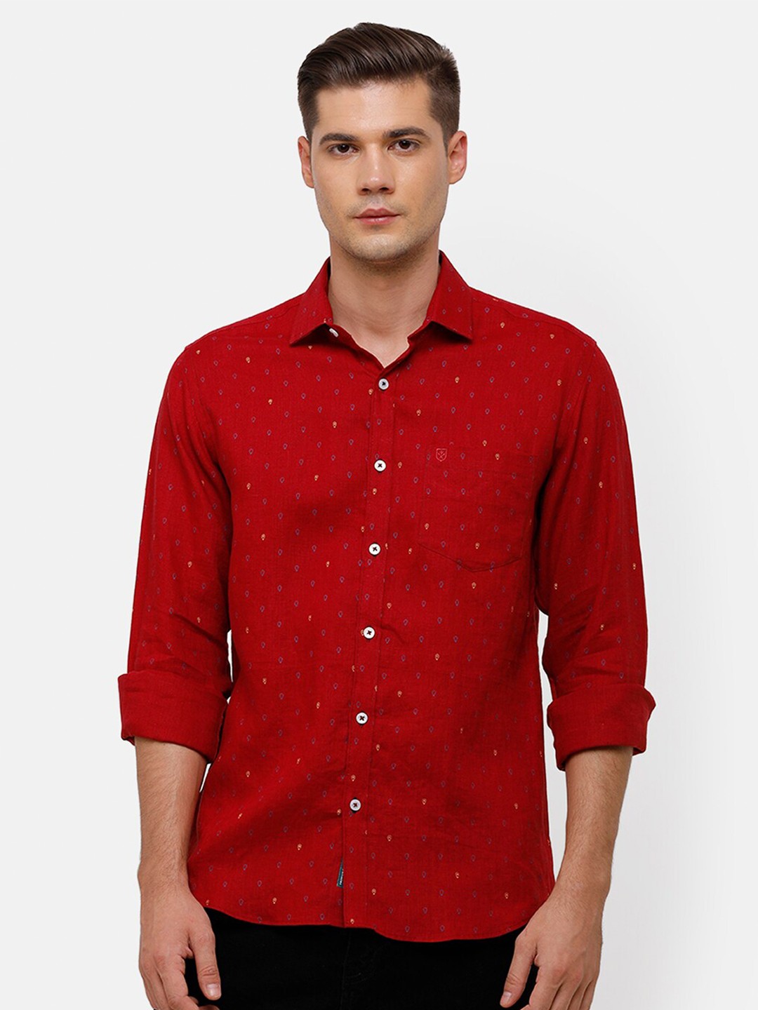 

Linen Club Men Red Printed Linen Casual Shirt