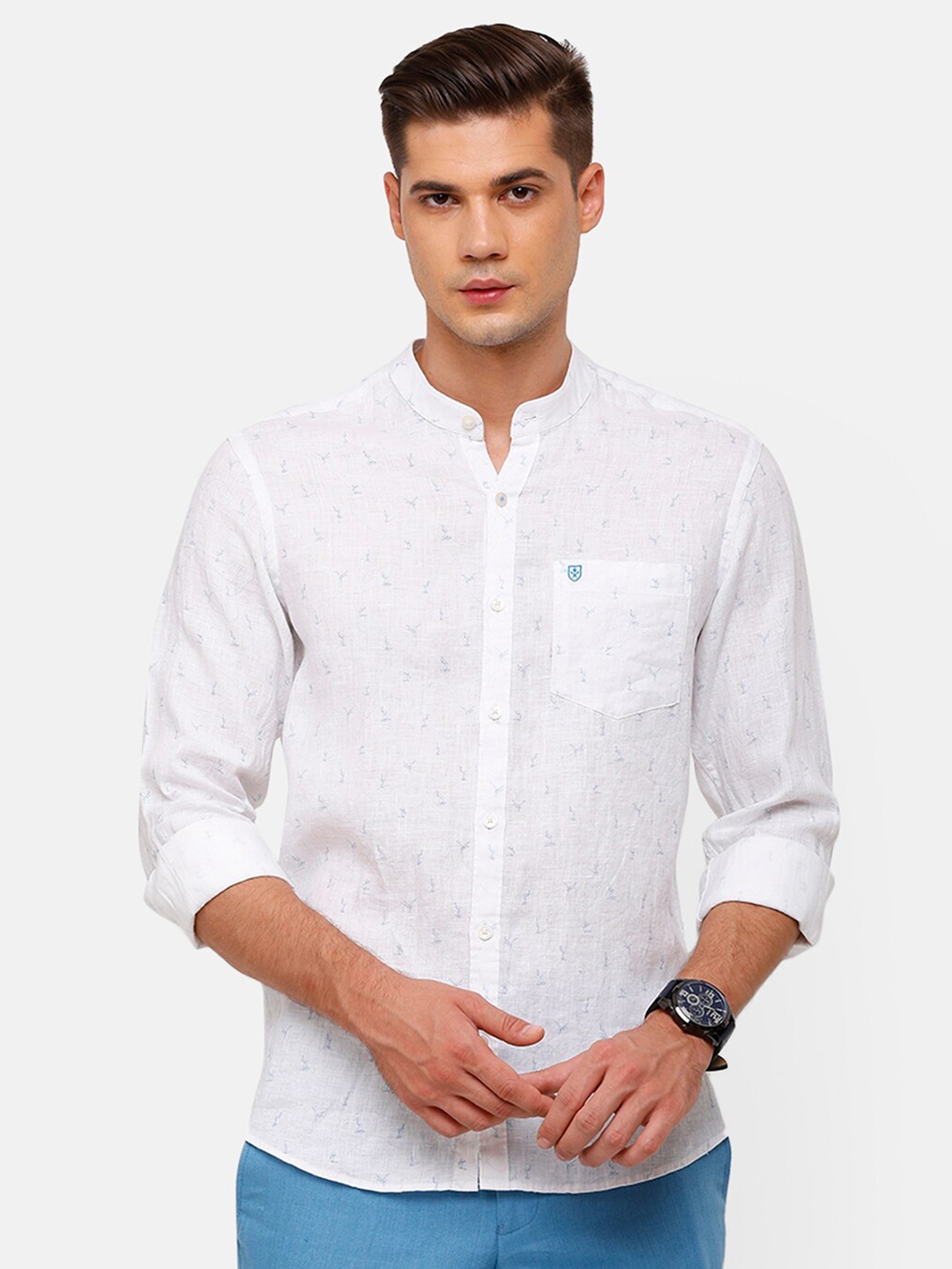 

Linen Club Men White Printed Linen Casual Shirt