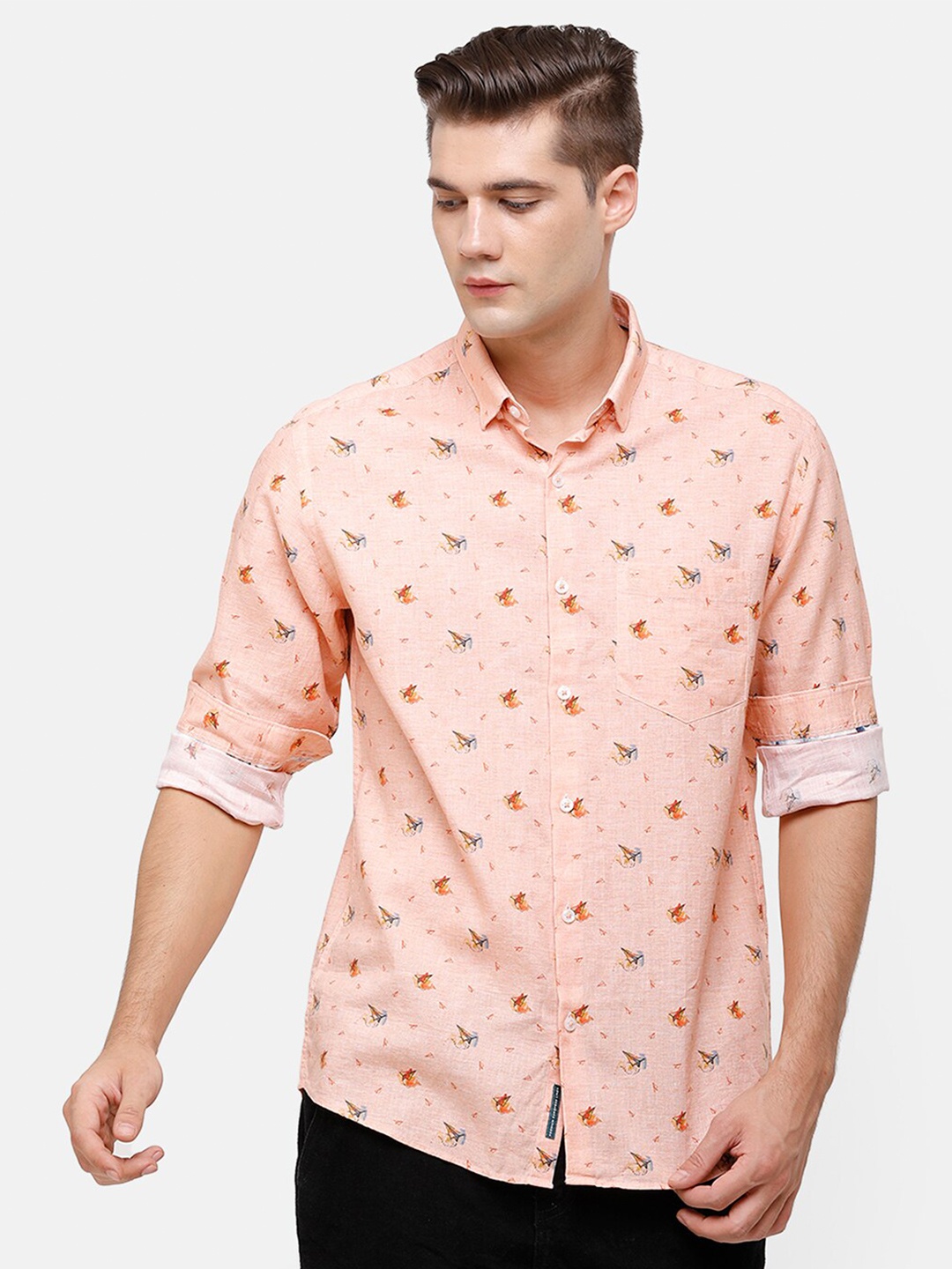 

Linen Club Men Coral Printed Casual Shirt