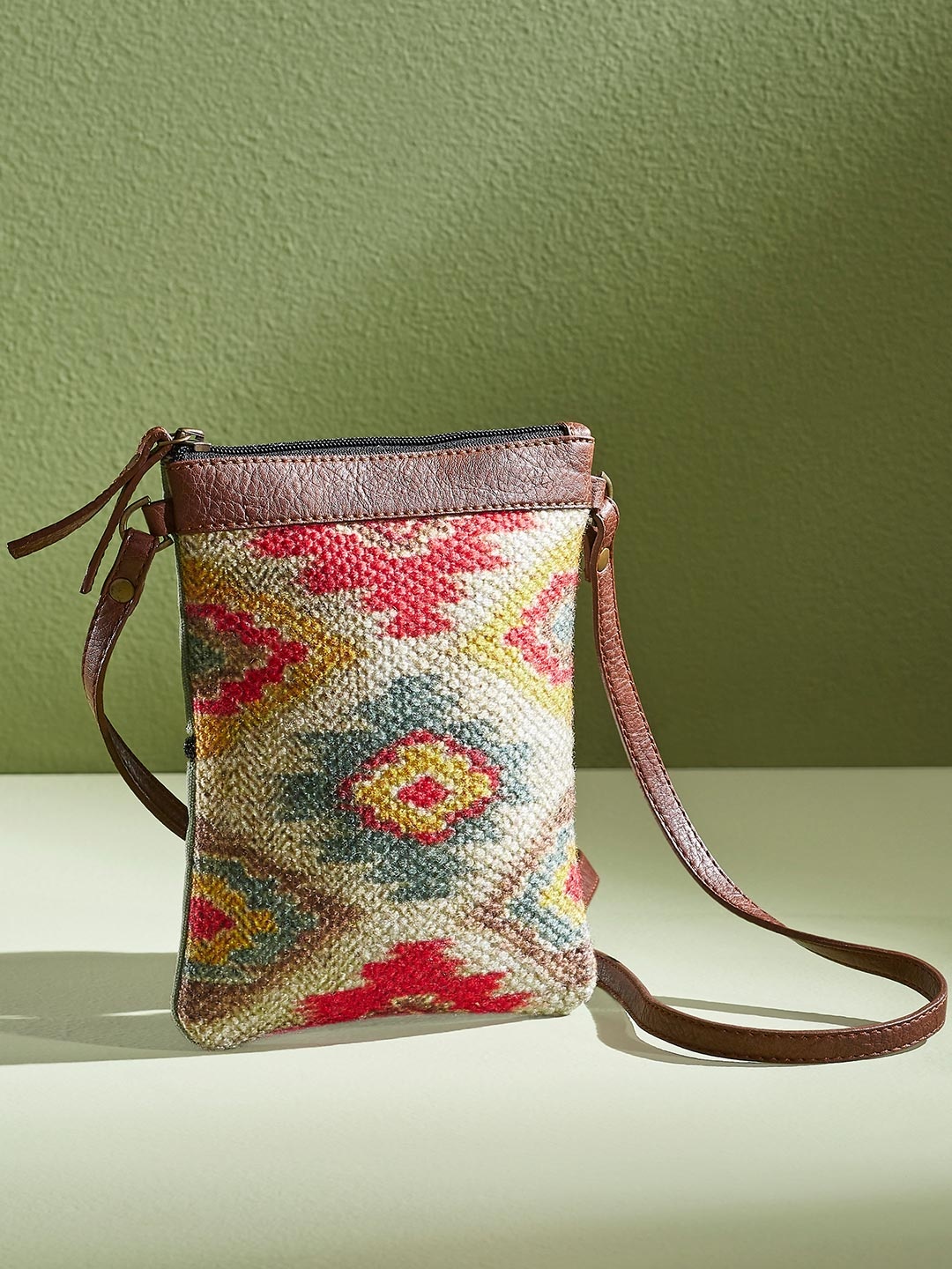 

Mona B White & Red Printed Upcycled Canvas Crossbody Sling Bag