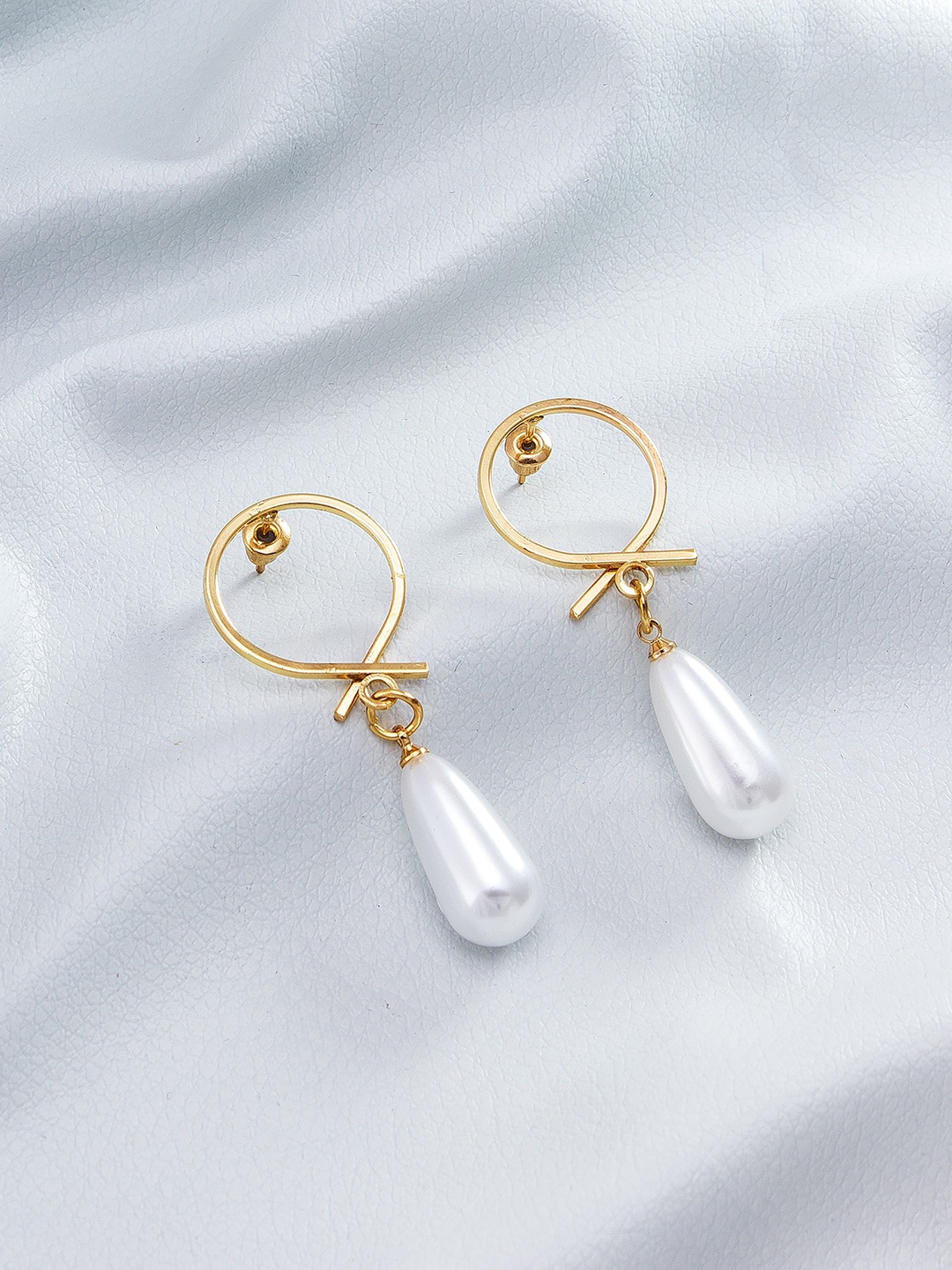 

aadita Gold-Toned & White Circular Drop Earrings