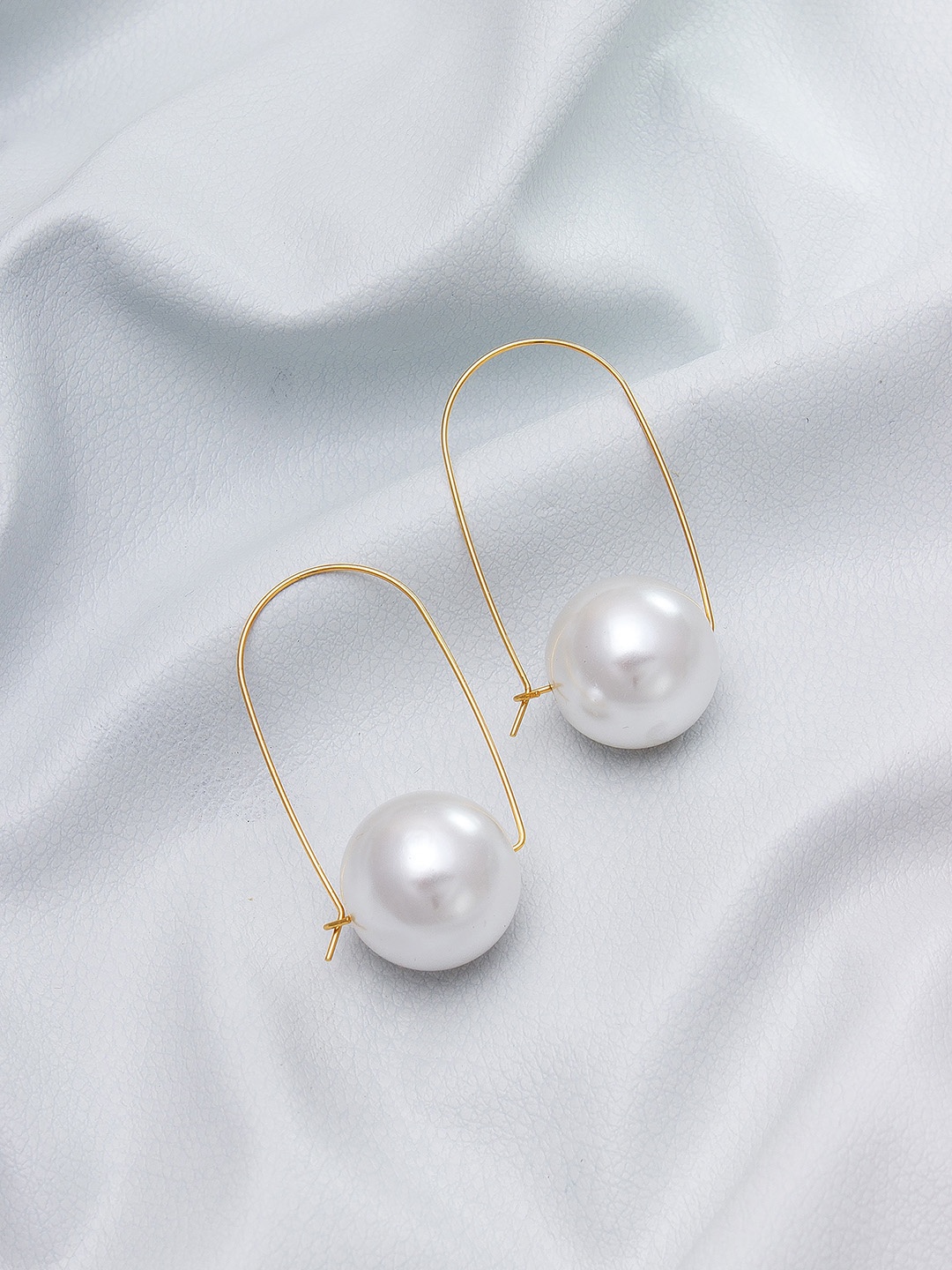 

aadita Gold-Plated & White Circular Drop Earrings