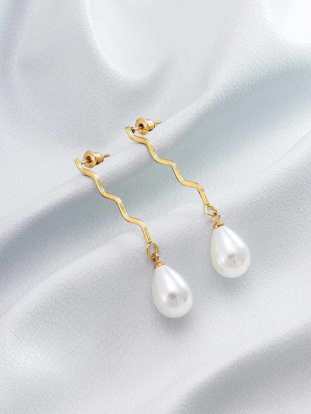 

aadita Gold-Plated & White Classic Drop Earrings