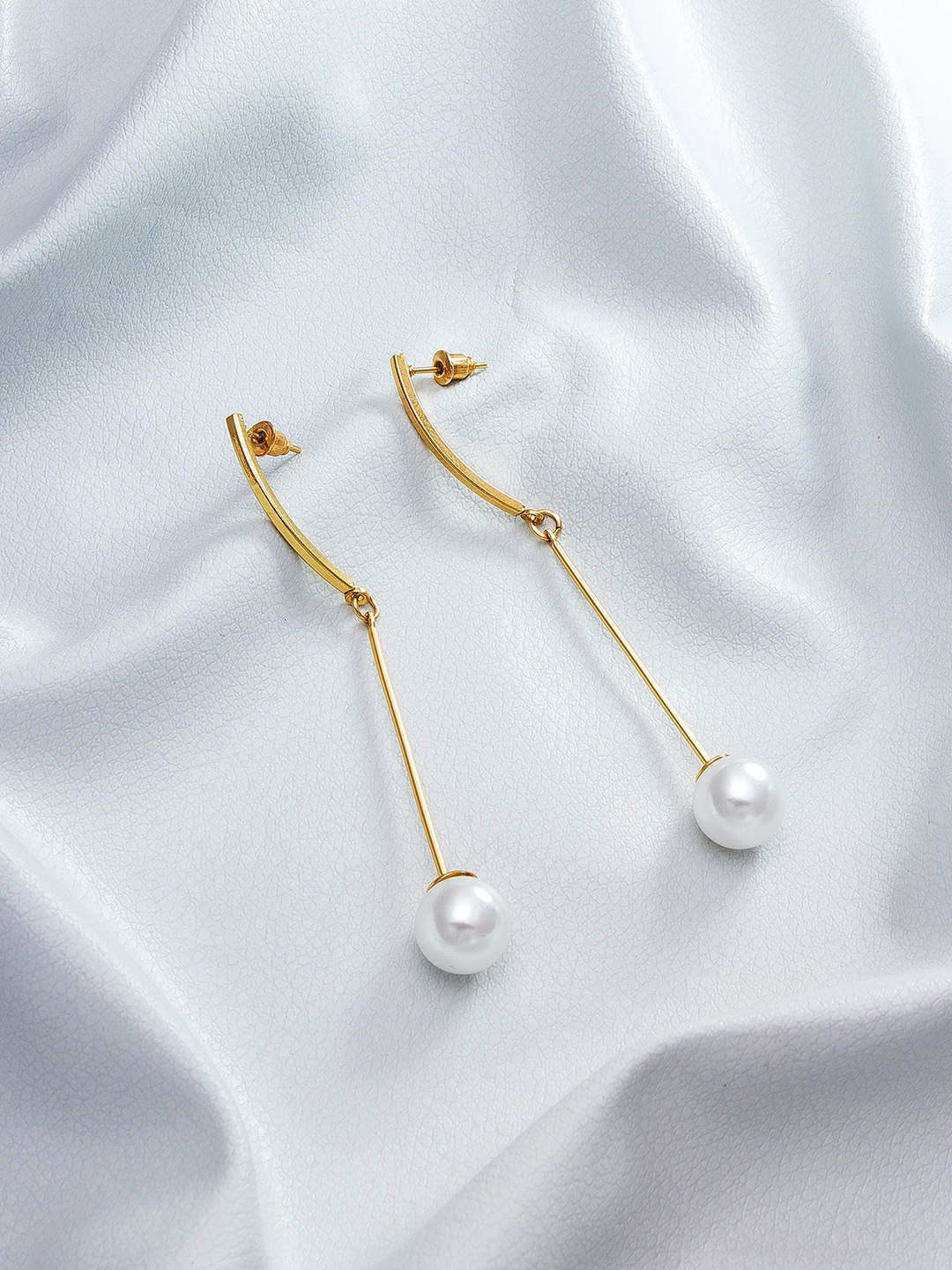 

aadita Gold-Plated White Circular Drop Earrings