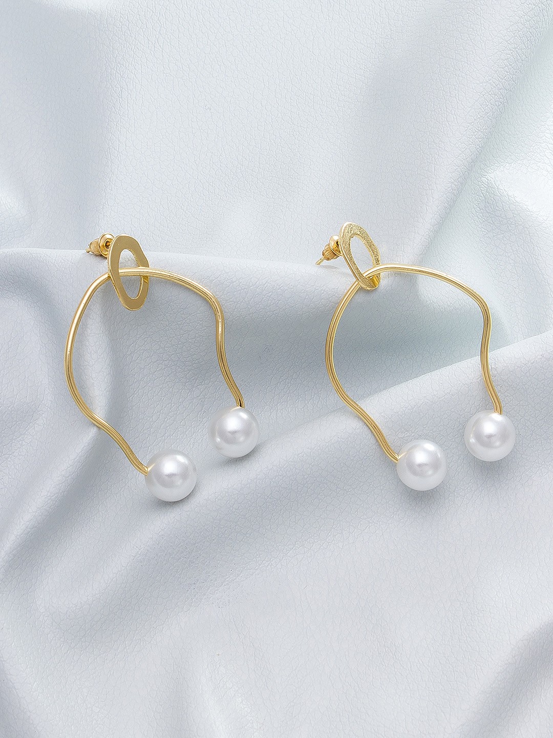 

aadita Gold-Plated White Contemporary Drop Earrings