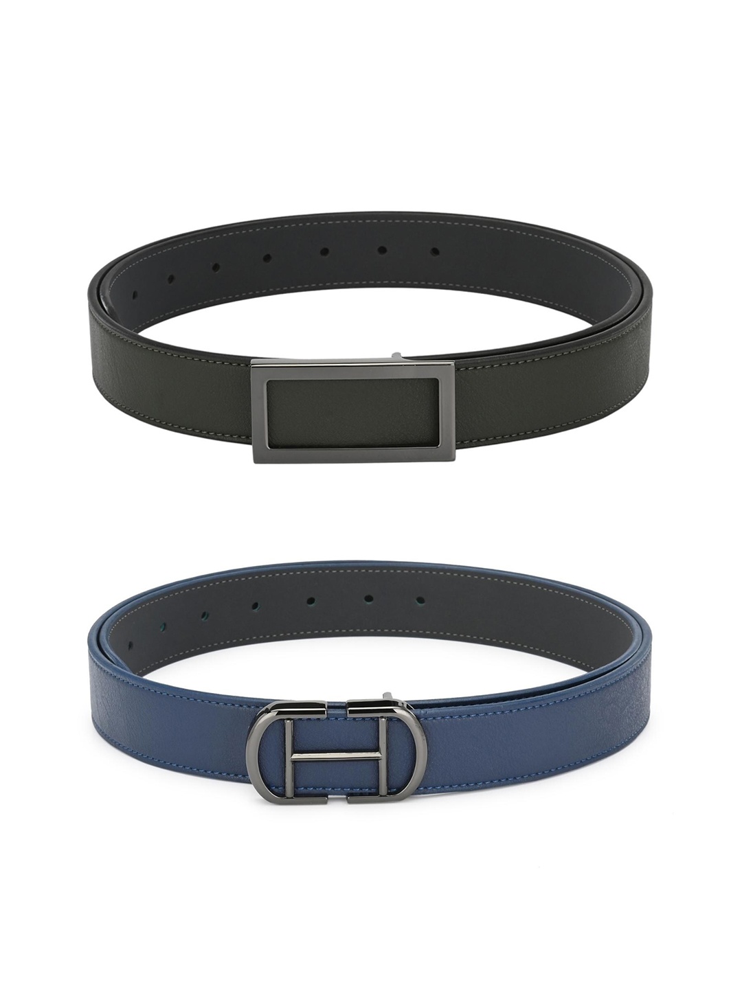 

Calvadoss Boys Dark Green & Navy Blue Set Of 2 Solid PU Belts