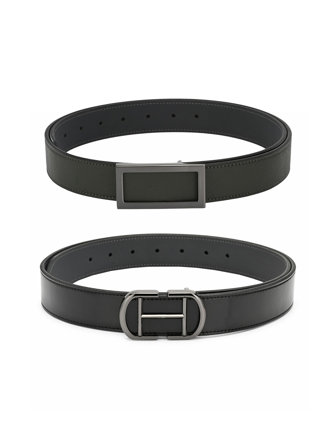 

Calvadoss Men Set Of 2 Green & Black PU Belt