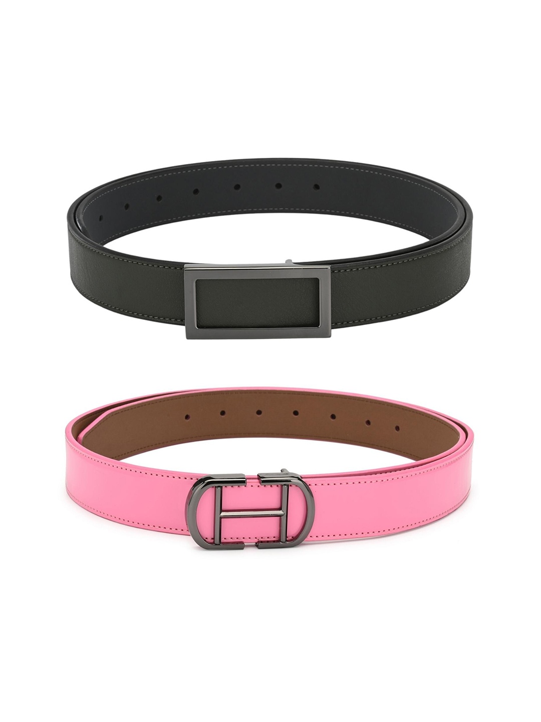 

Calvadoss Men Set Of 2 Green & Pink PU Belt
