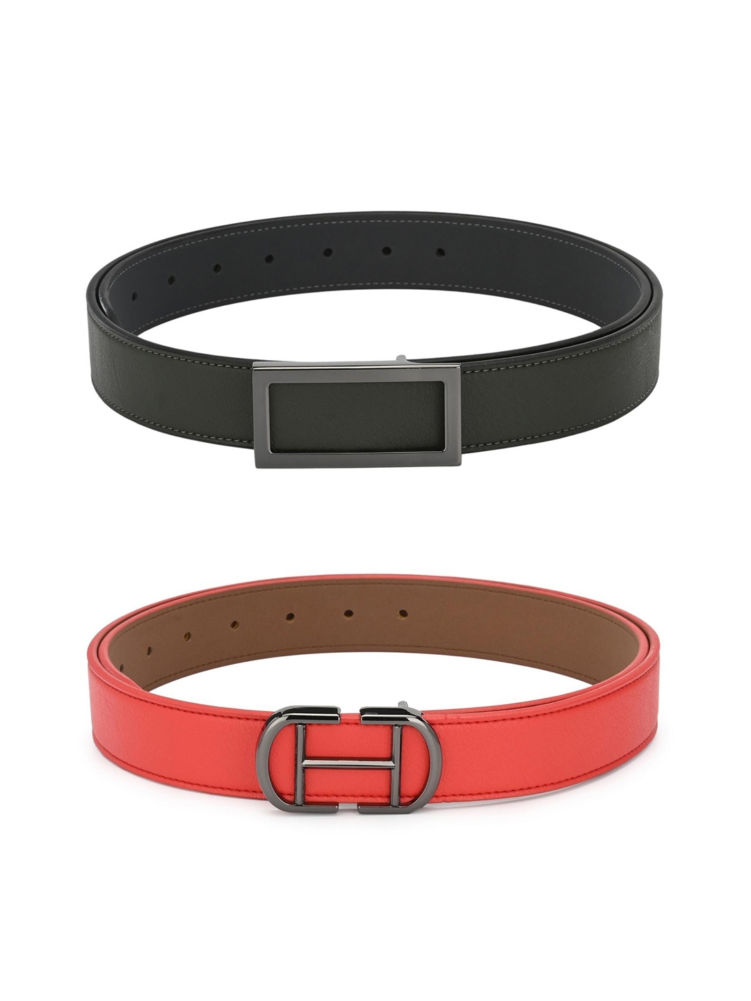 

Calvadoss Women Set Of 2 Green & PInk PU Belt