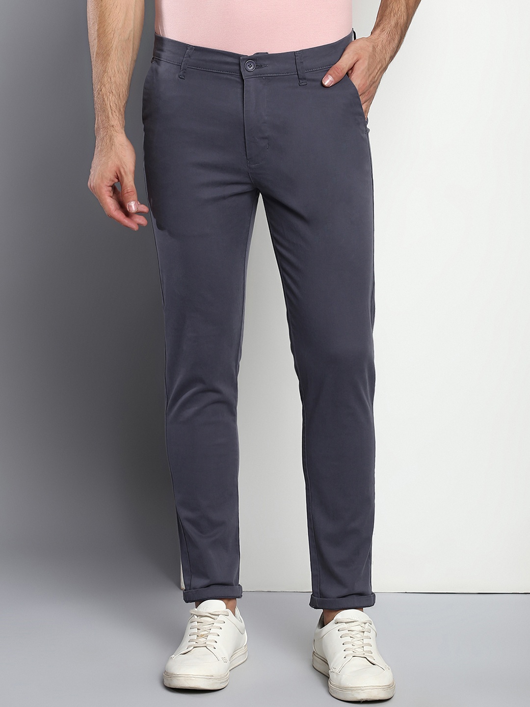 

Dennis Lingo Men Grey Tapered Fit Chinos Trousers