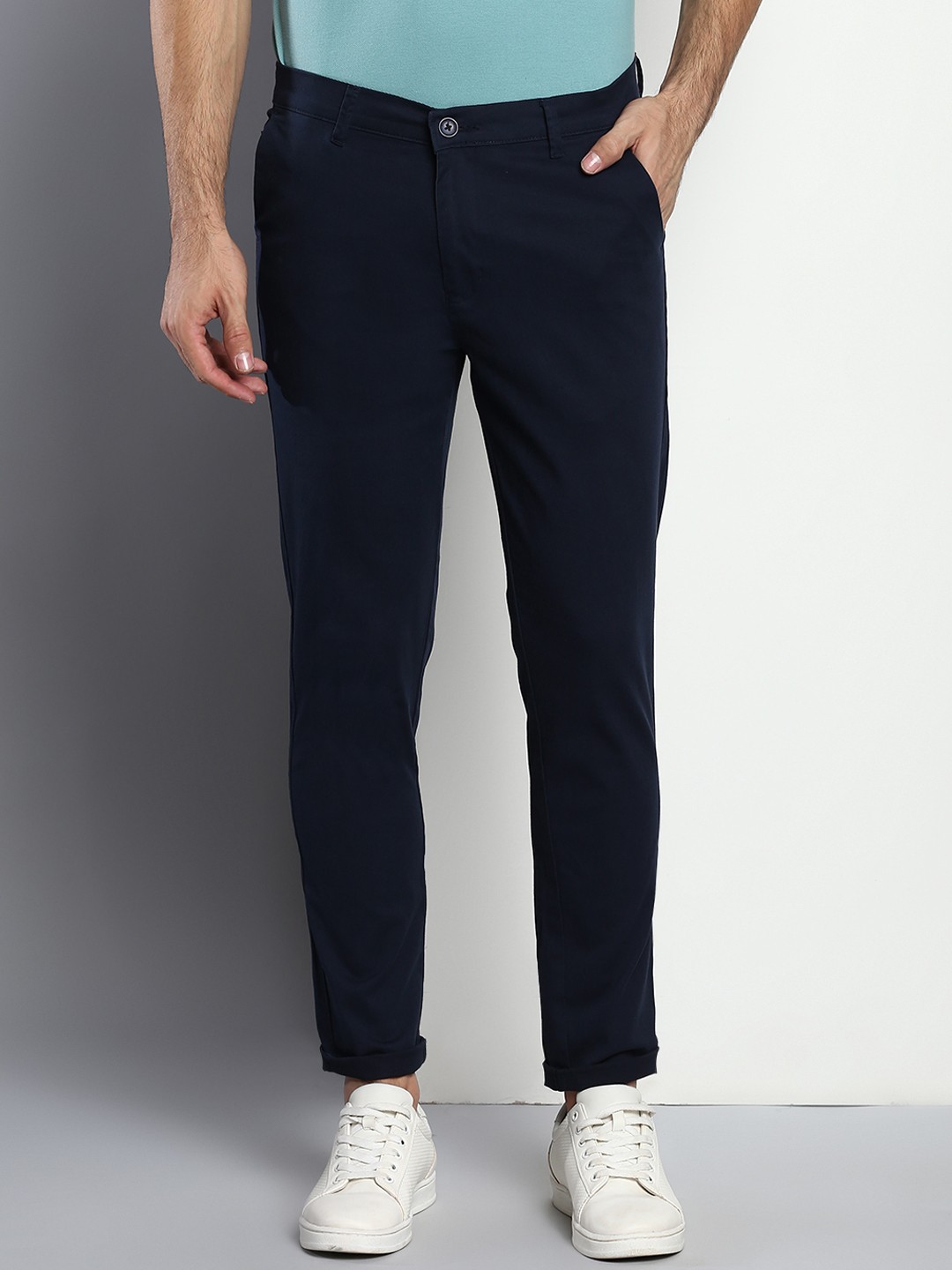 

Dennis Lingo Men Navy Blue Tapered Fit Cotton Trousers