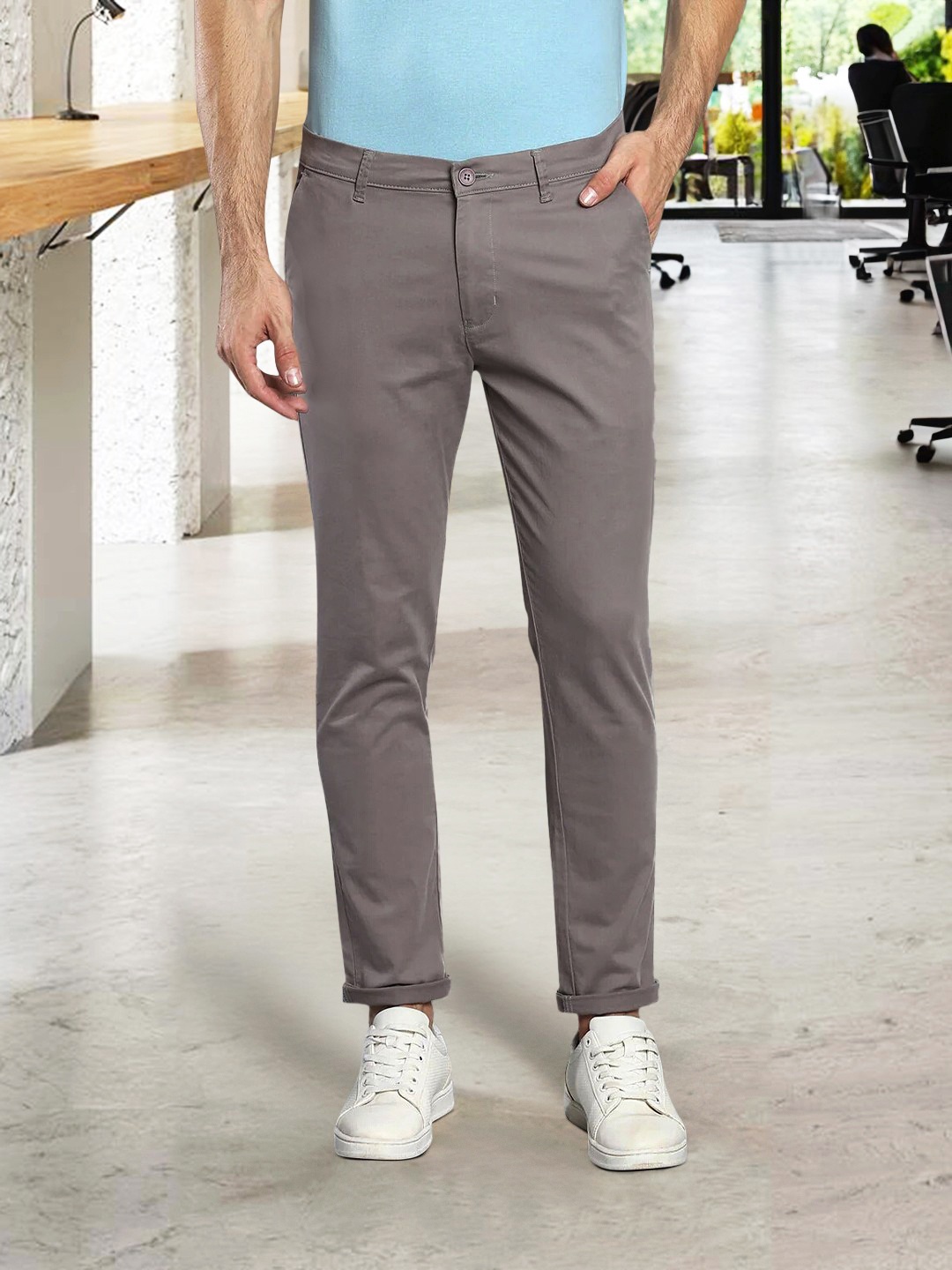 

Dennis Lingo Men Grey Tapered Fit Cotton Chinos