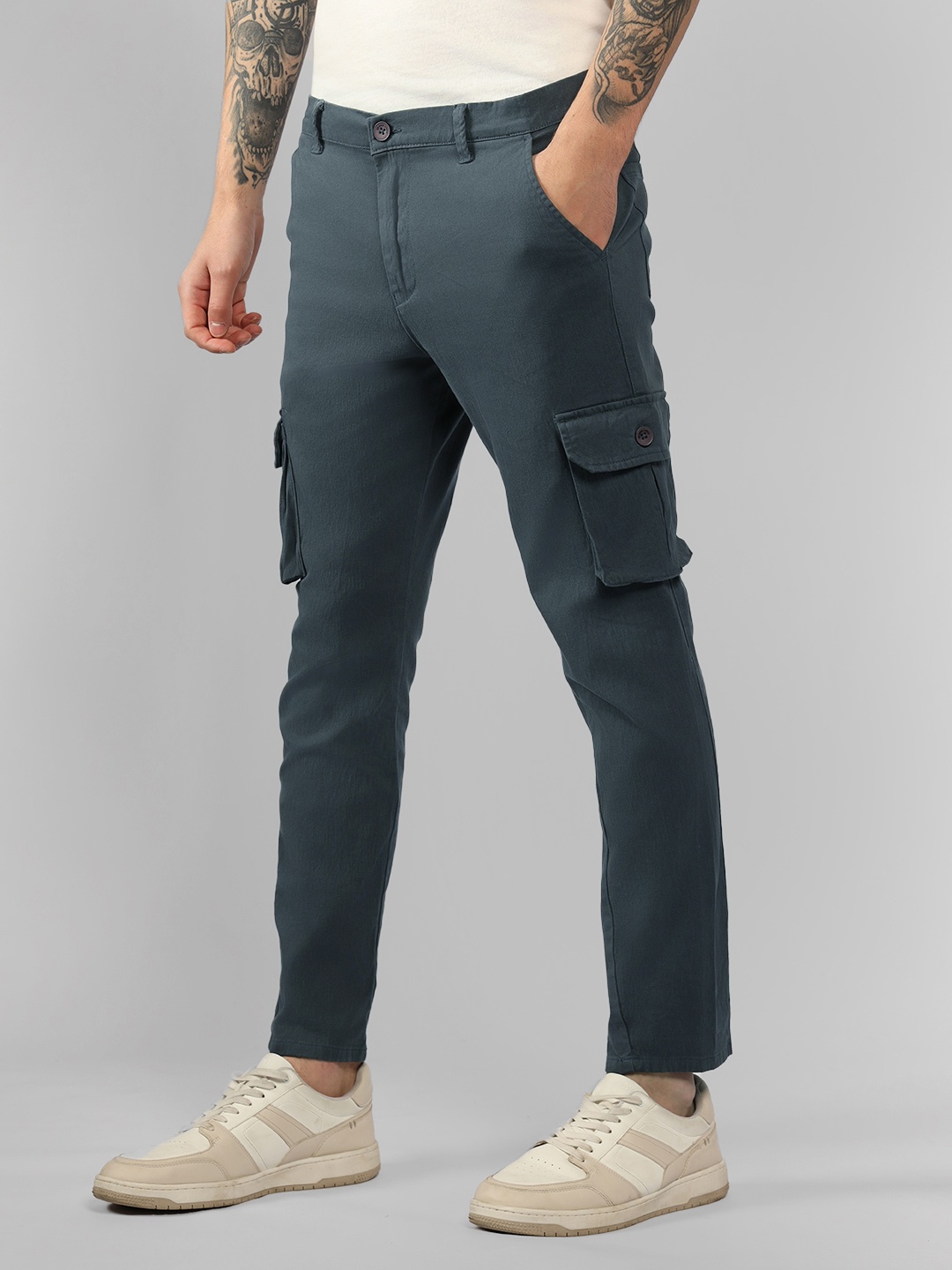 

Dennis Lingo Men Grey Tapered Fit Cotton Cargos