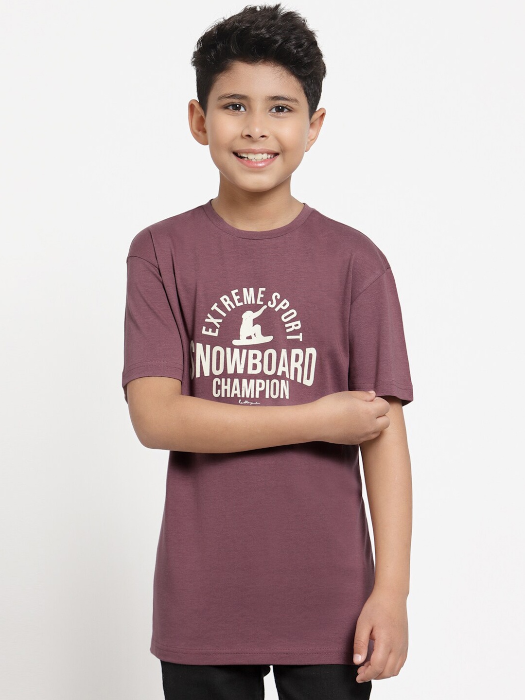 

Red Tape Boys Mauve Typography Printed Pure Cotton Regular Fit T-shirt