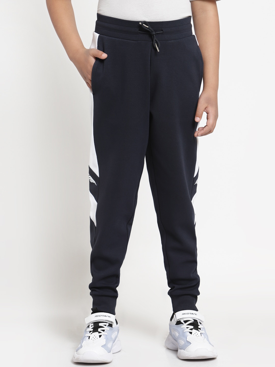 

Red Tape Boys Navy Blue & White Colourblocked Track Pants