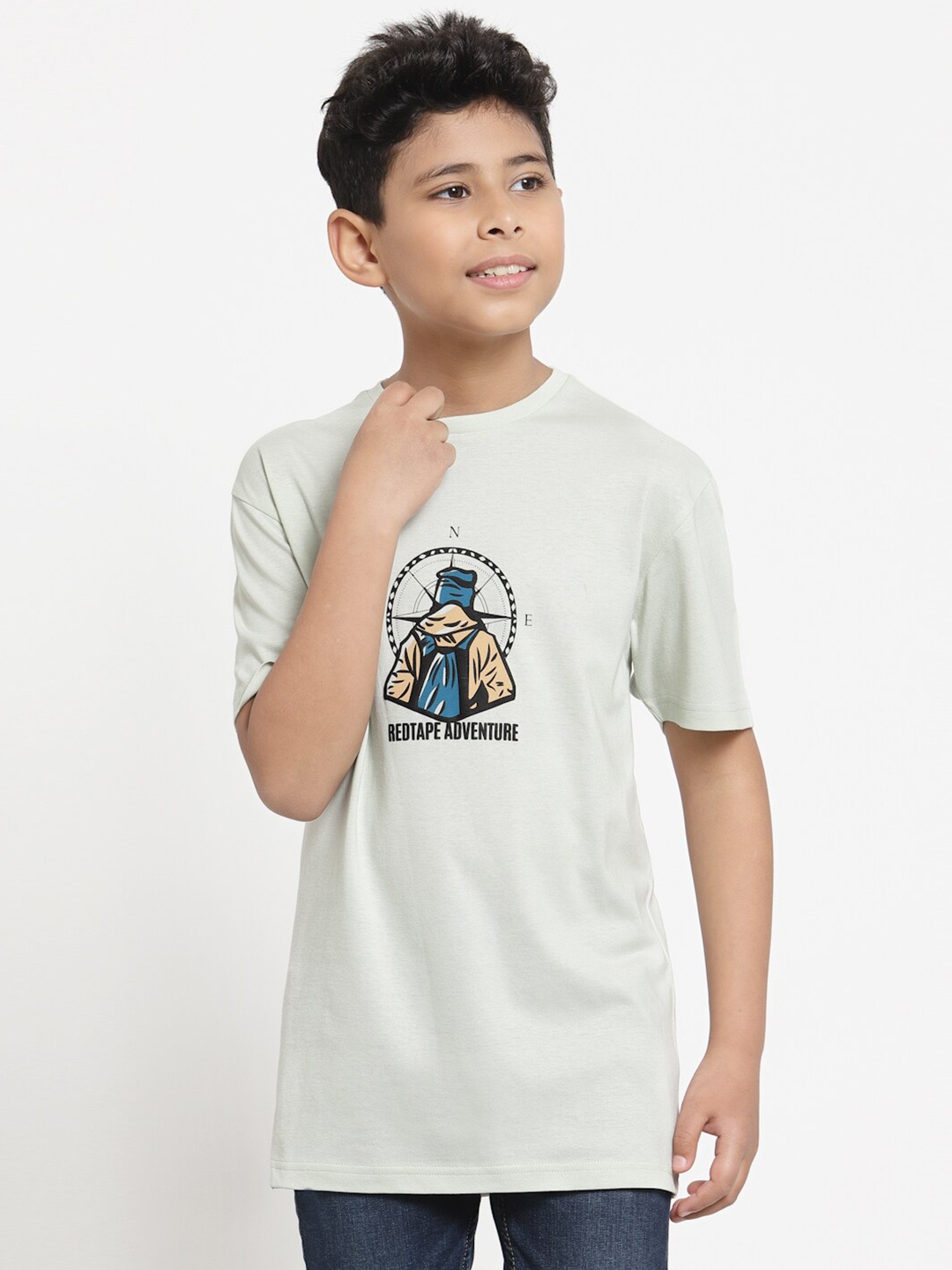 

Red Tape Boys Sea Green Printed Cotton T-shirt
