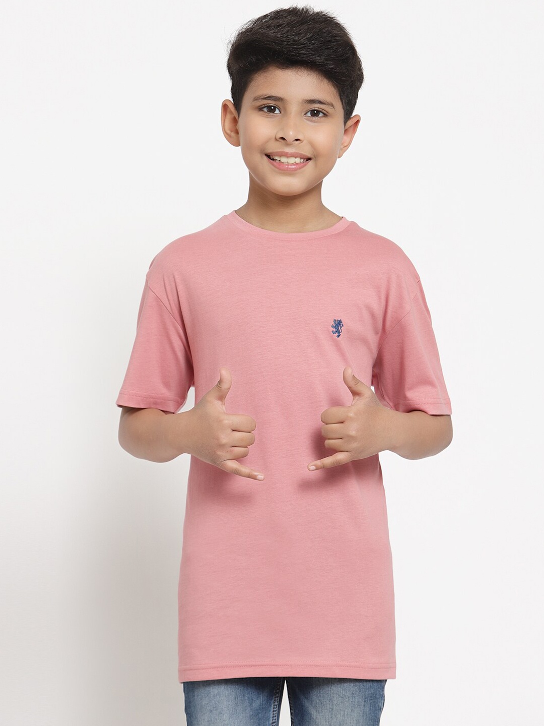 

Red Tape Boys Pink Drop-Shoulder Sleeves Applique Pure Cotton T-shirt