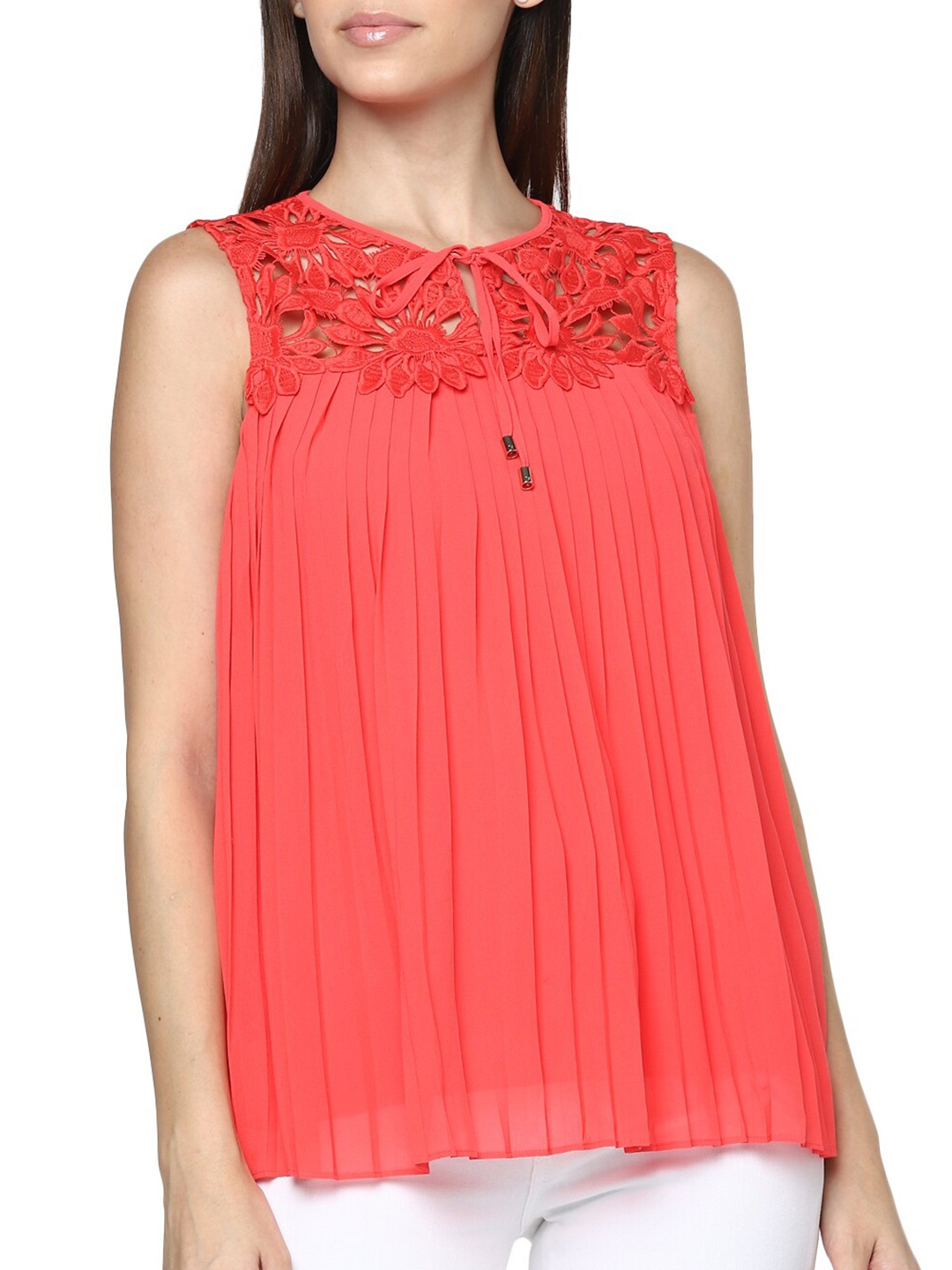 

Ted Baker Red Accordion Pleats Laced A-Line Top