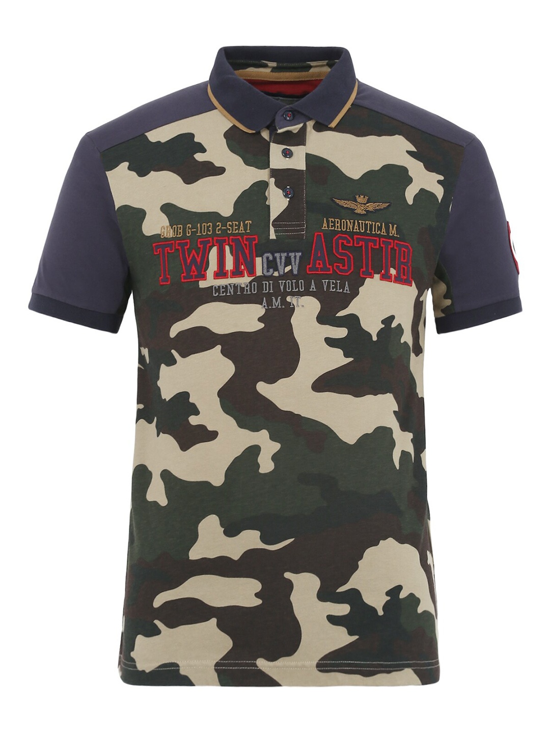 

Aeronautica Militare Men Olive Green Camouflage Printed Polo Collar Cotton T-shirt