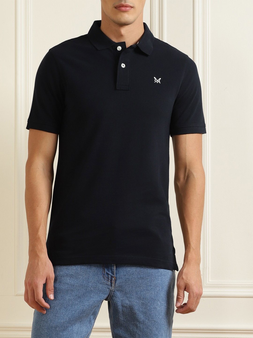 

Crew Clothing Men Navy Blue Polo Collar T-shirt