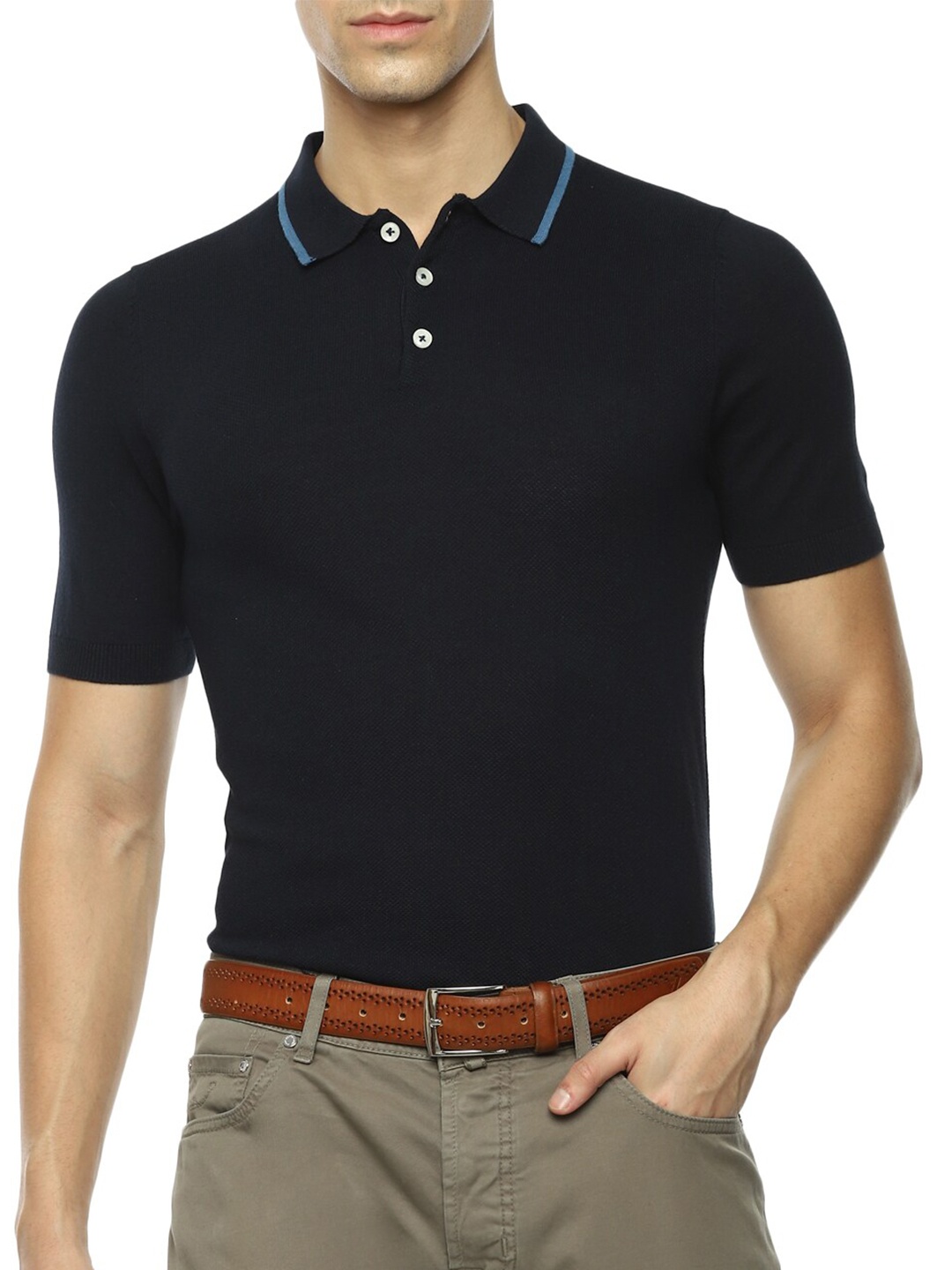 

Crew Clothing Men Navy Blue Polo Collar Cotton T-shirt