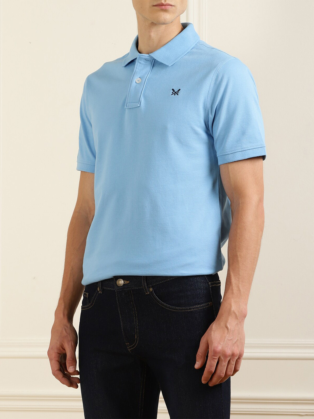 

Crew Clothing Men Blue Cotton Polo Collar T-shirt