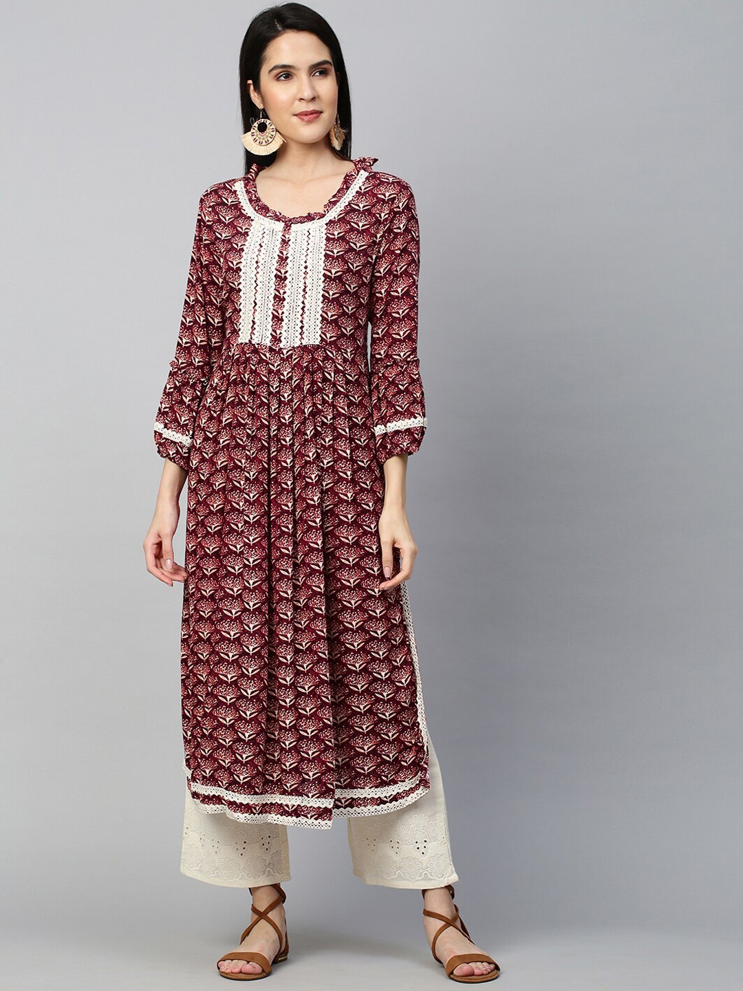 

FASHOR Women Pink Floral Yoke Design Crepe Anarkali Kurta