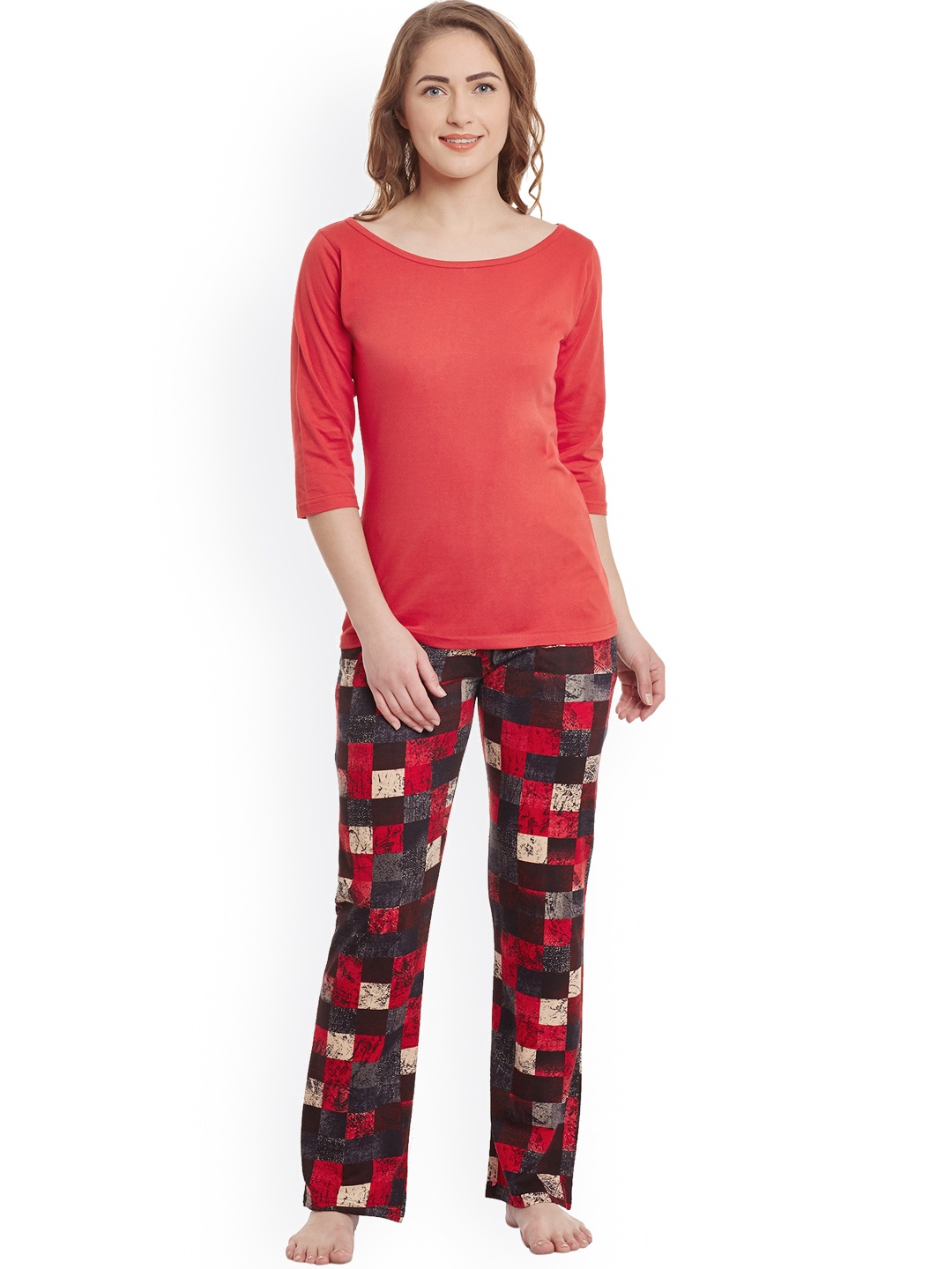 

Claura Red & Black Printed Nightsuit cot-30