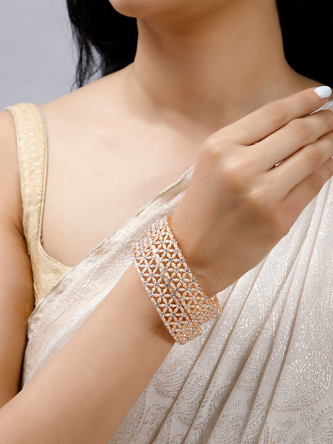 

Anouk Set Of 2 Rose Gold-Plated & White Stone Studded Bangles