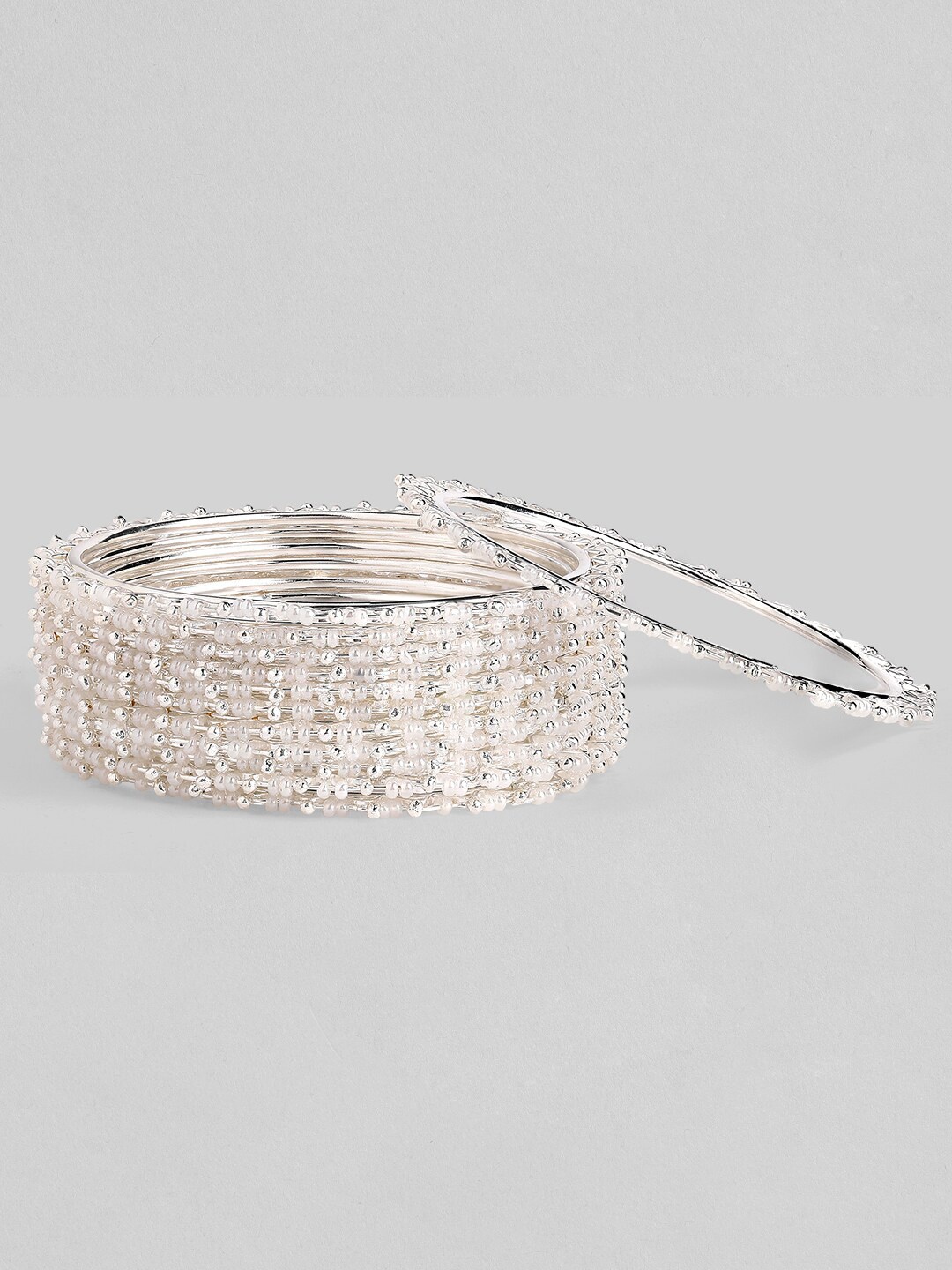 

Anouk Set Of 12 White-Toned & Silver-Plated Beaded Bangles