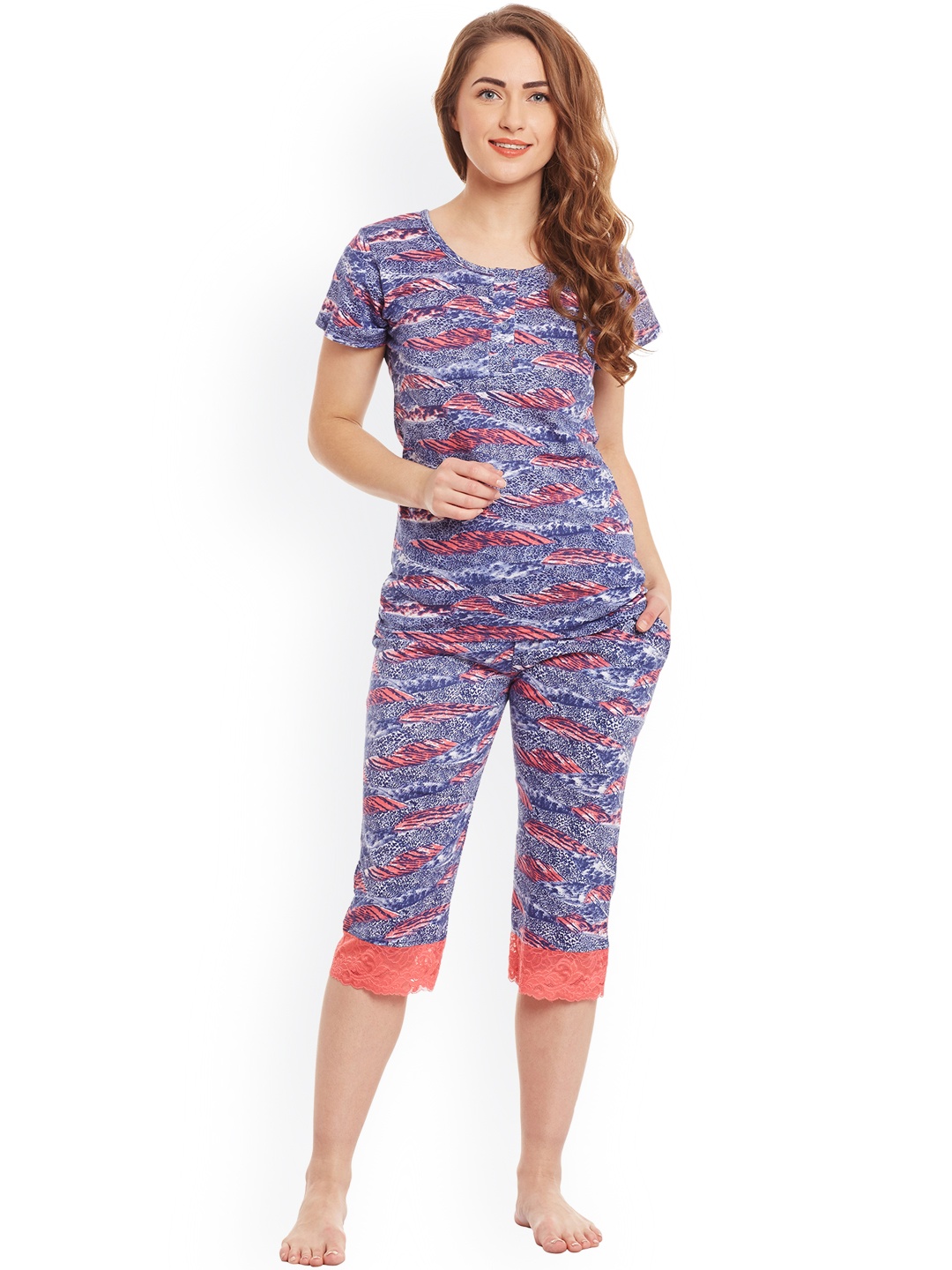 

Claura Blue & Pink Printed Nightsuit cot-36