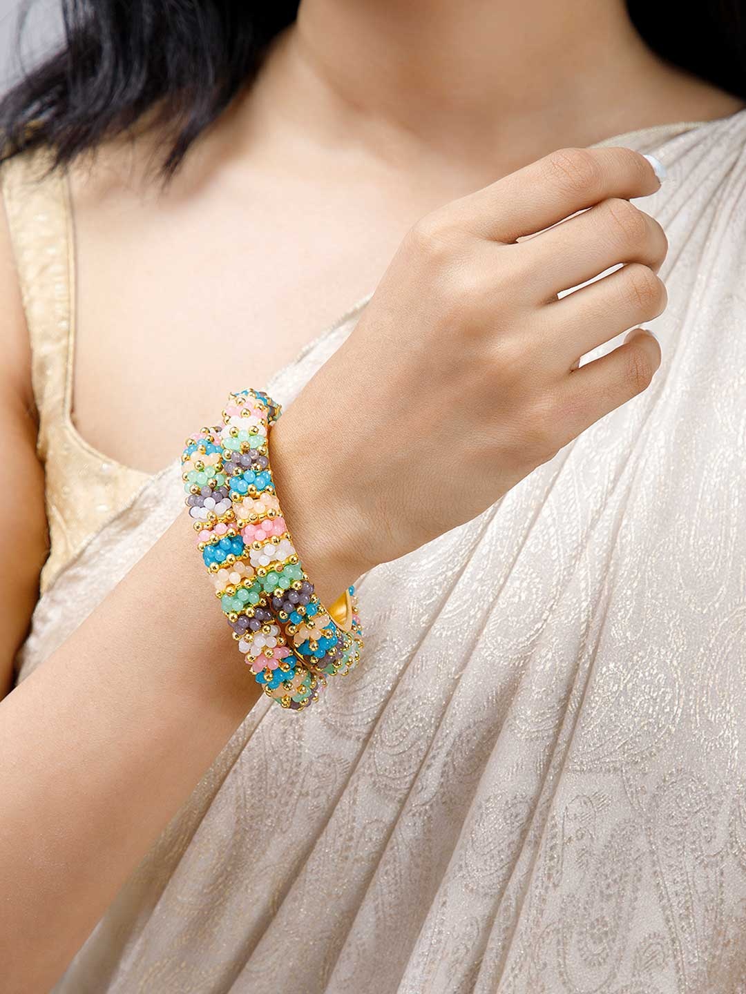 

Anouk Set Of 2 Gold-Plated Multicolor Beaded Bangles
