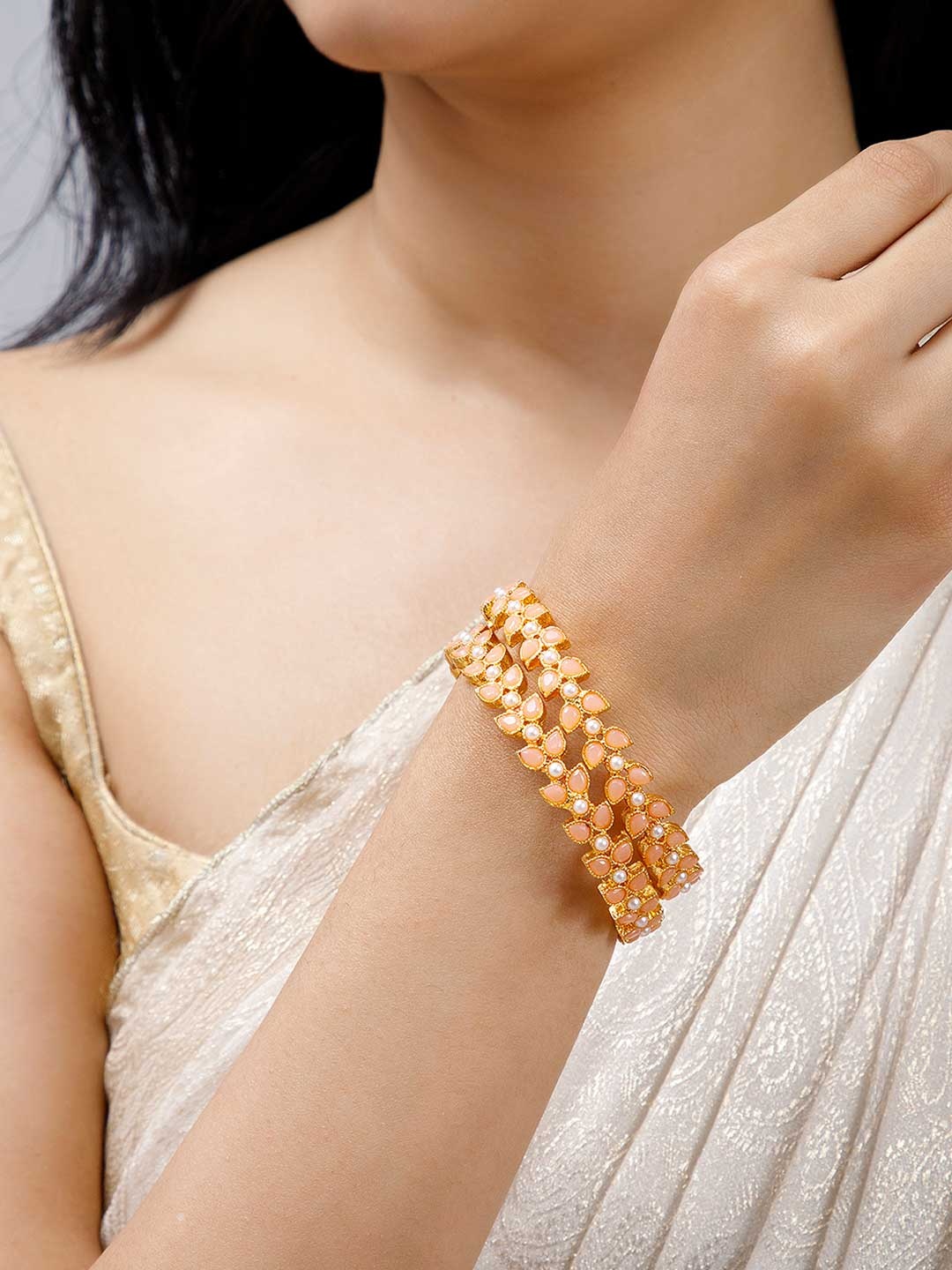 

Anouk Set of 2 22K Gold-Plated Handcrafted Peach Stone Studded Bangles