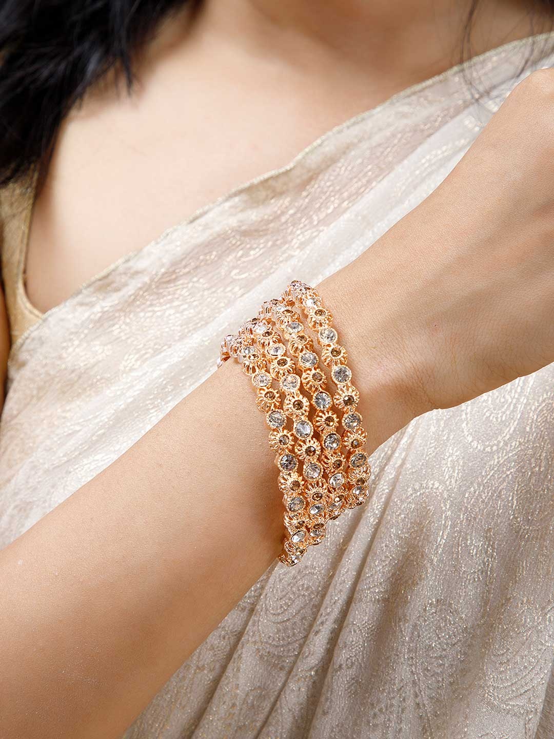 

Anouk Set of 4 Rose Gold-Plated Stone Studded Bangles