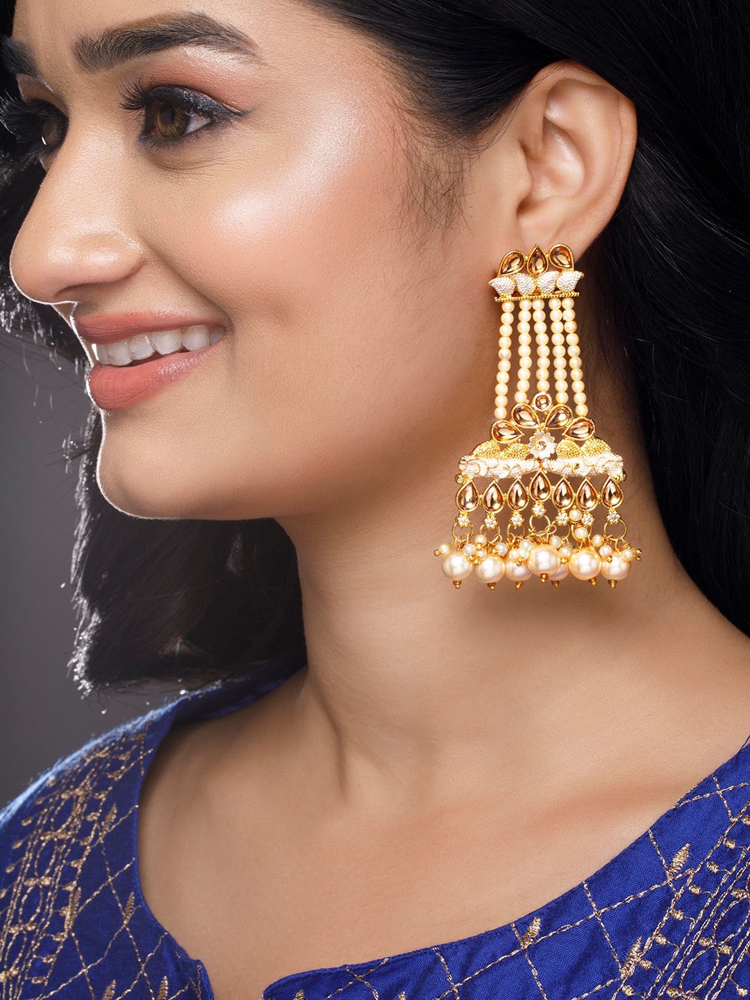 

Anouk Gold-Toned Crescent Shaped Jhumkas Earrings